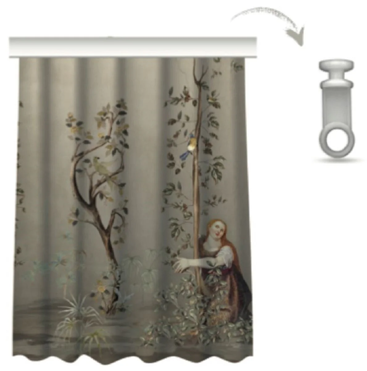 Luxury curtain set women in the garden gray / multicolored 250 x H. 290 cm - Printed linen & velvet curtains - Eyelet curtains - Sliding curtains - Luxury collection