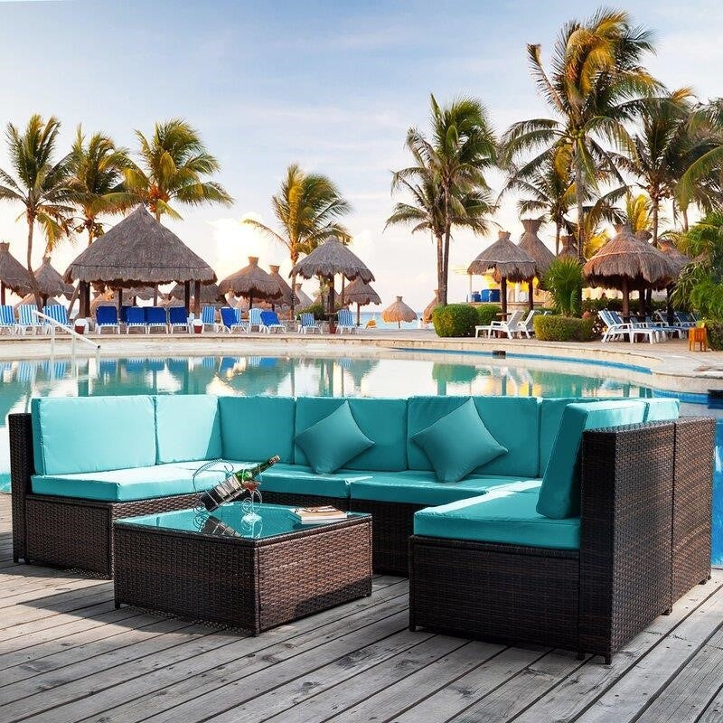 Sondra Wicker/Rattan 6-person seating group with cushions