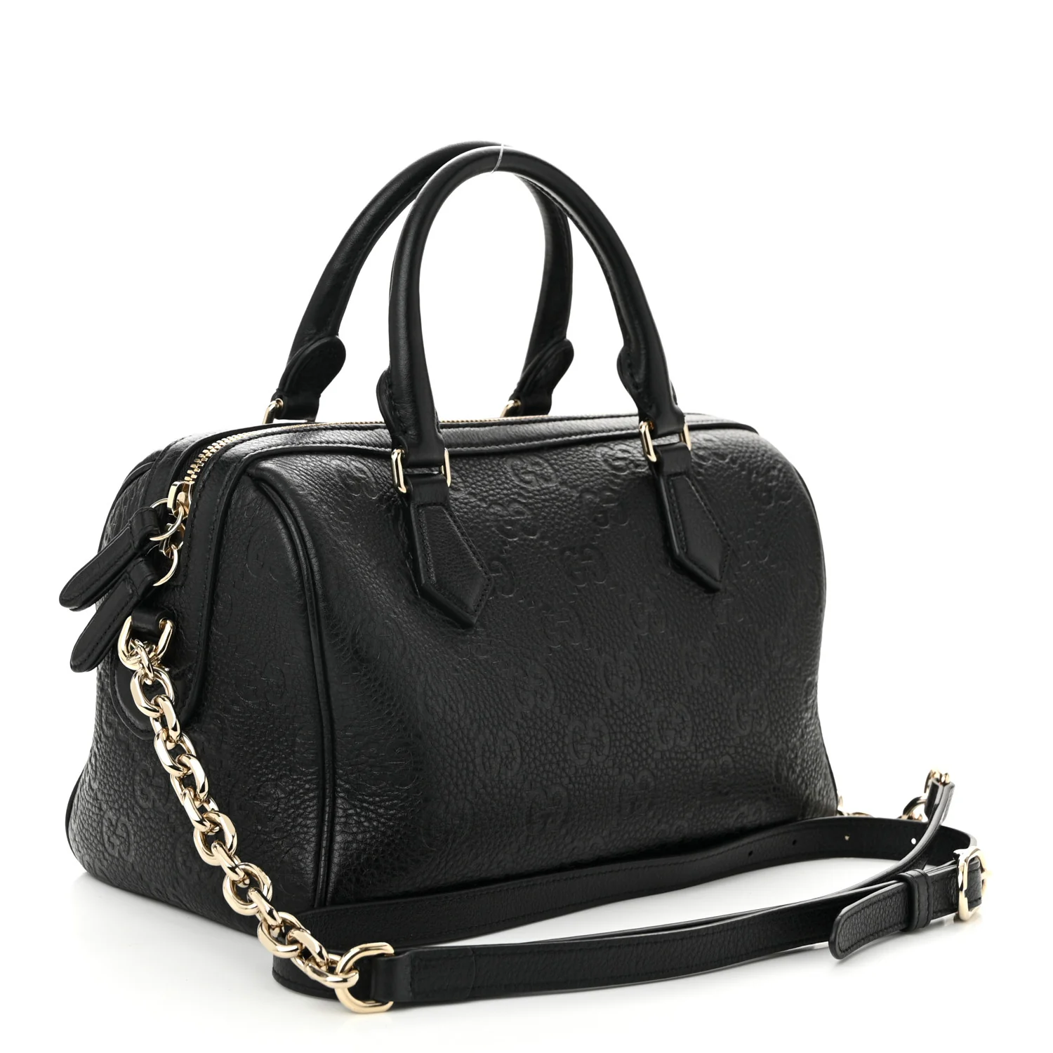 Calfskin GG Emblem Small Top Handle Bag Black - Top Club
