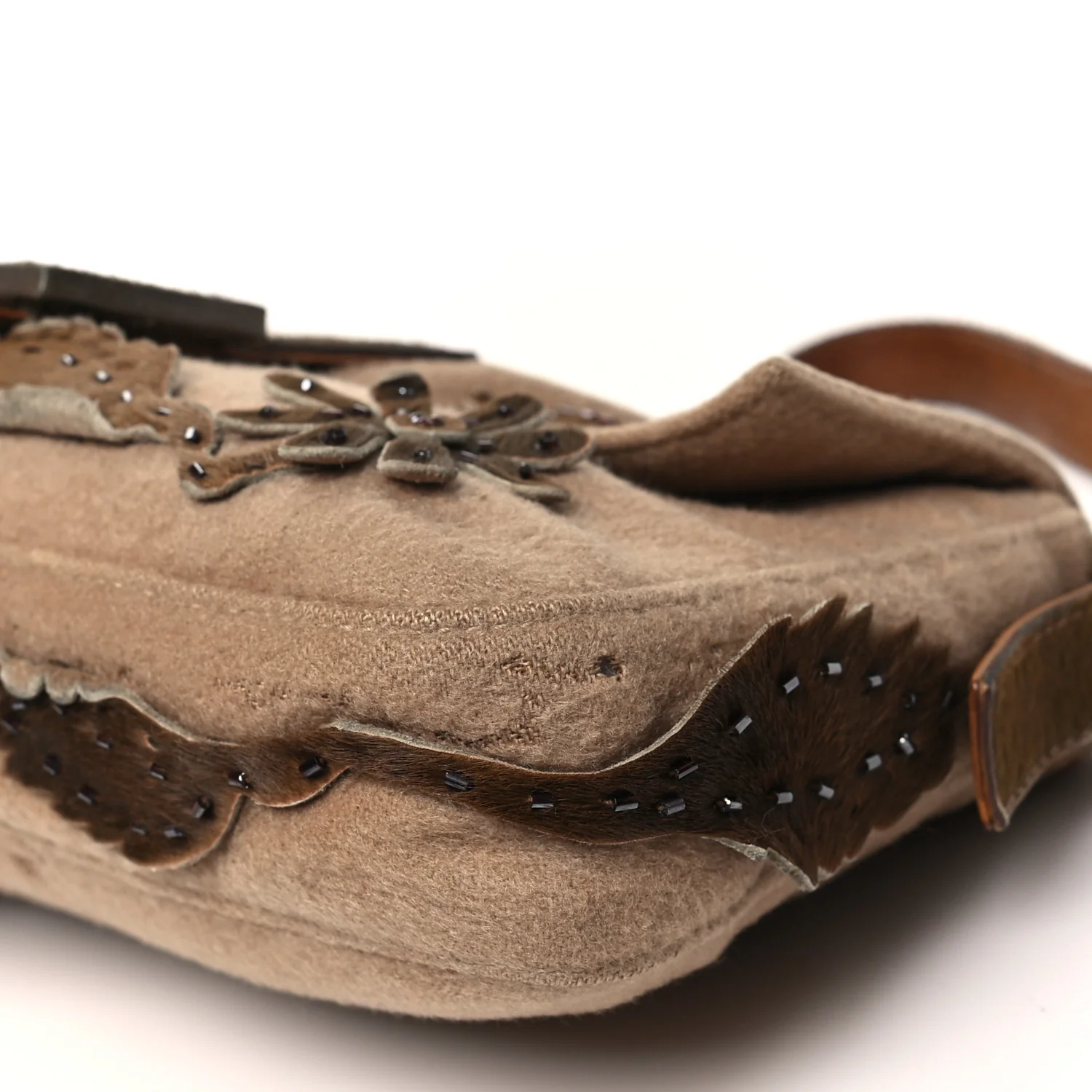 Wool Pony Hair Flower Applique Baguette Brown - Top Club