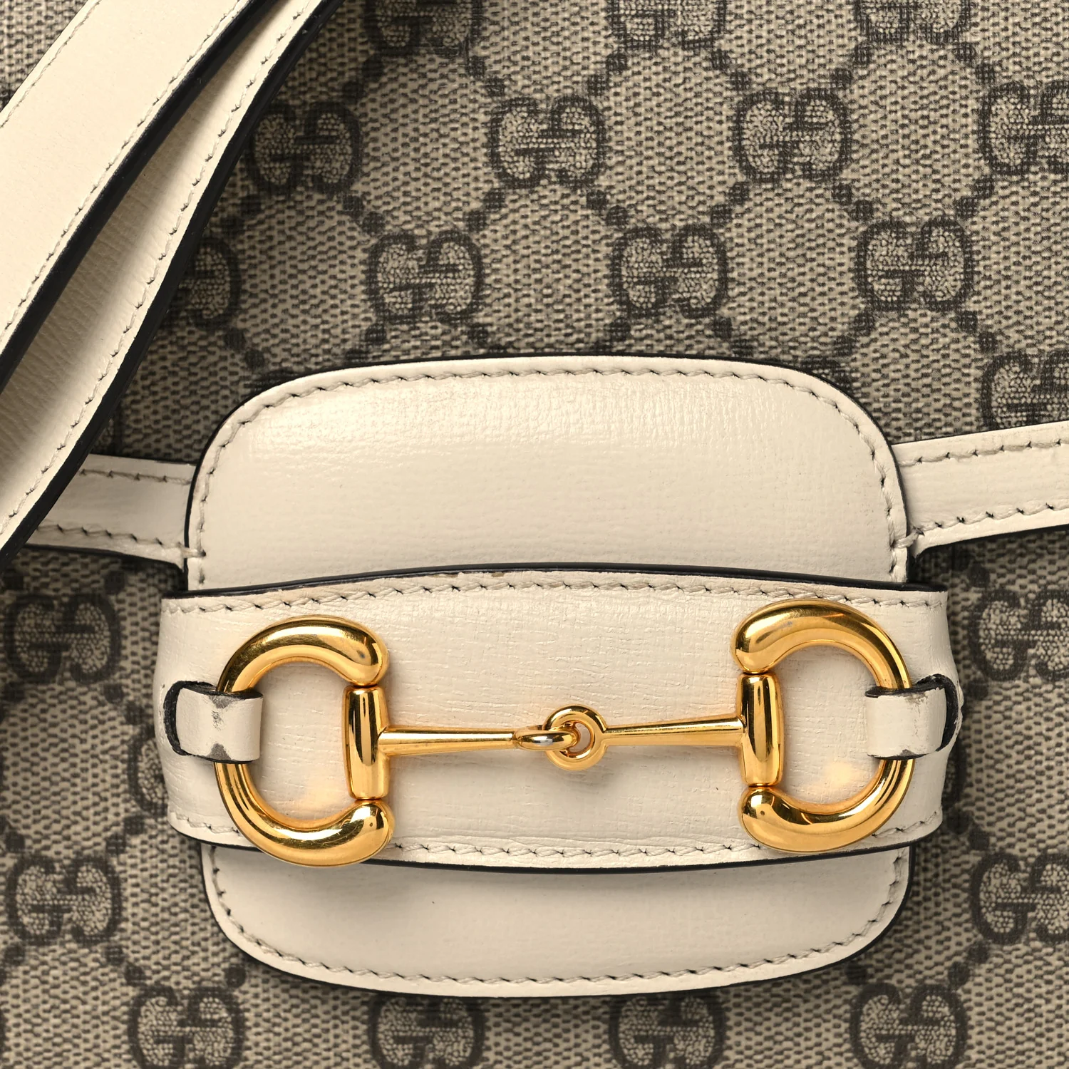 GG Supreme Monogram Horsebit 1955 Shoulder Bag Beige Mystic White - Top Club