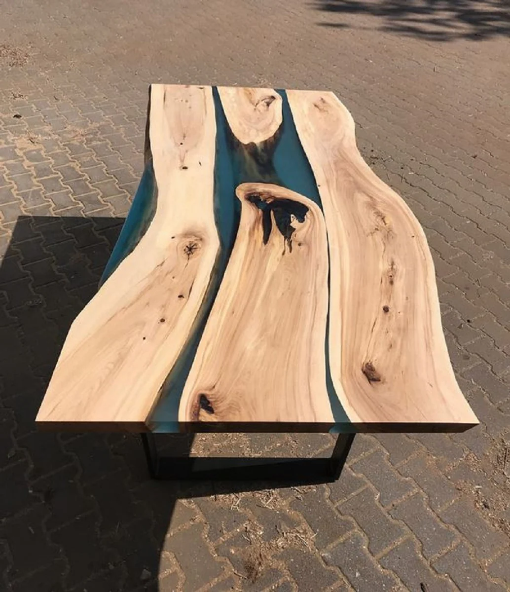 Luxury dining table natural / blue / black 160 cm