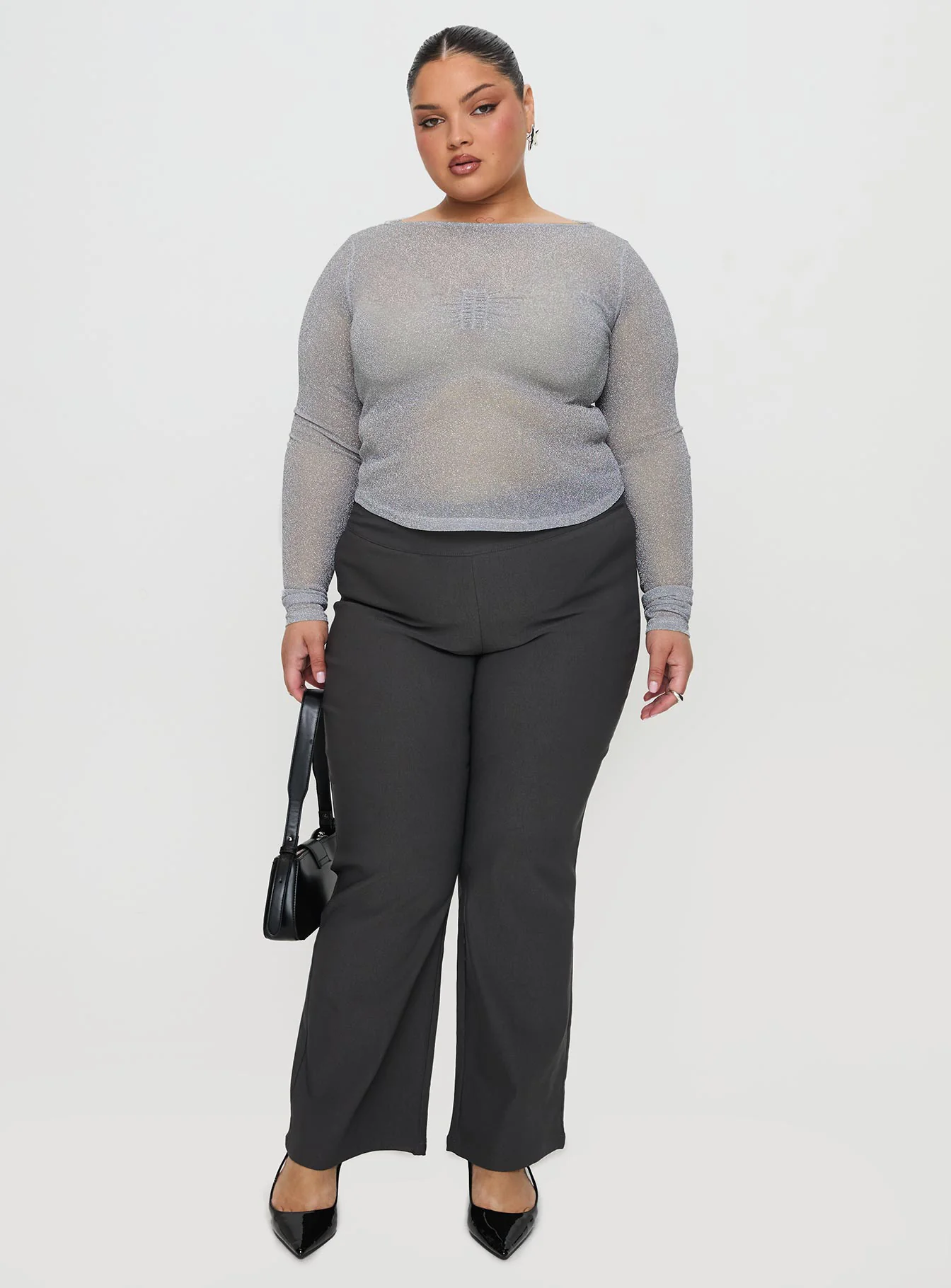 Crystal Clear Long Sleeve Mesh Top Silver