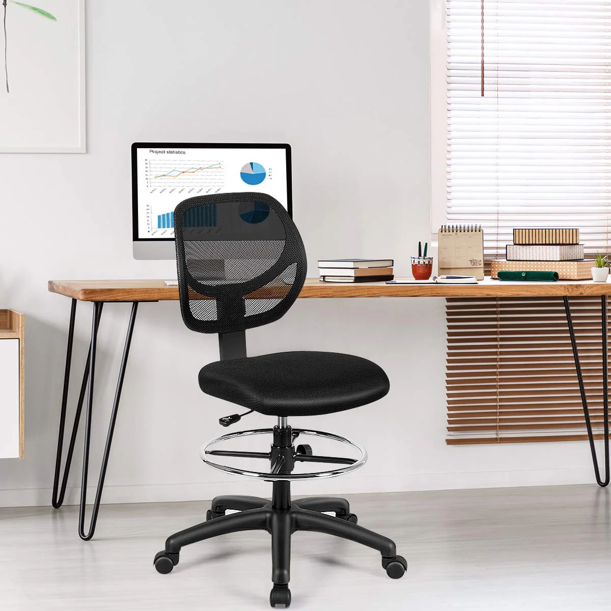 BEFOUNDLOVELY Mesh Drafting Chair, Standing Desk Chair w/Footrest Ring
