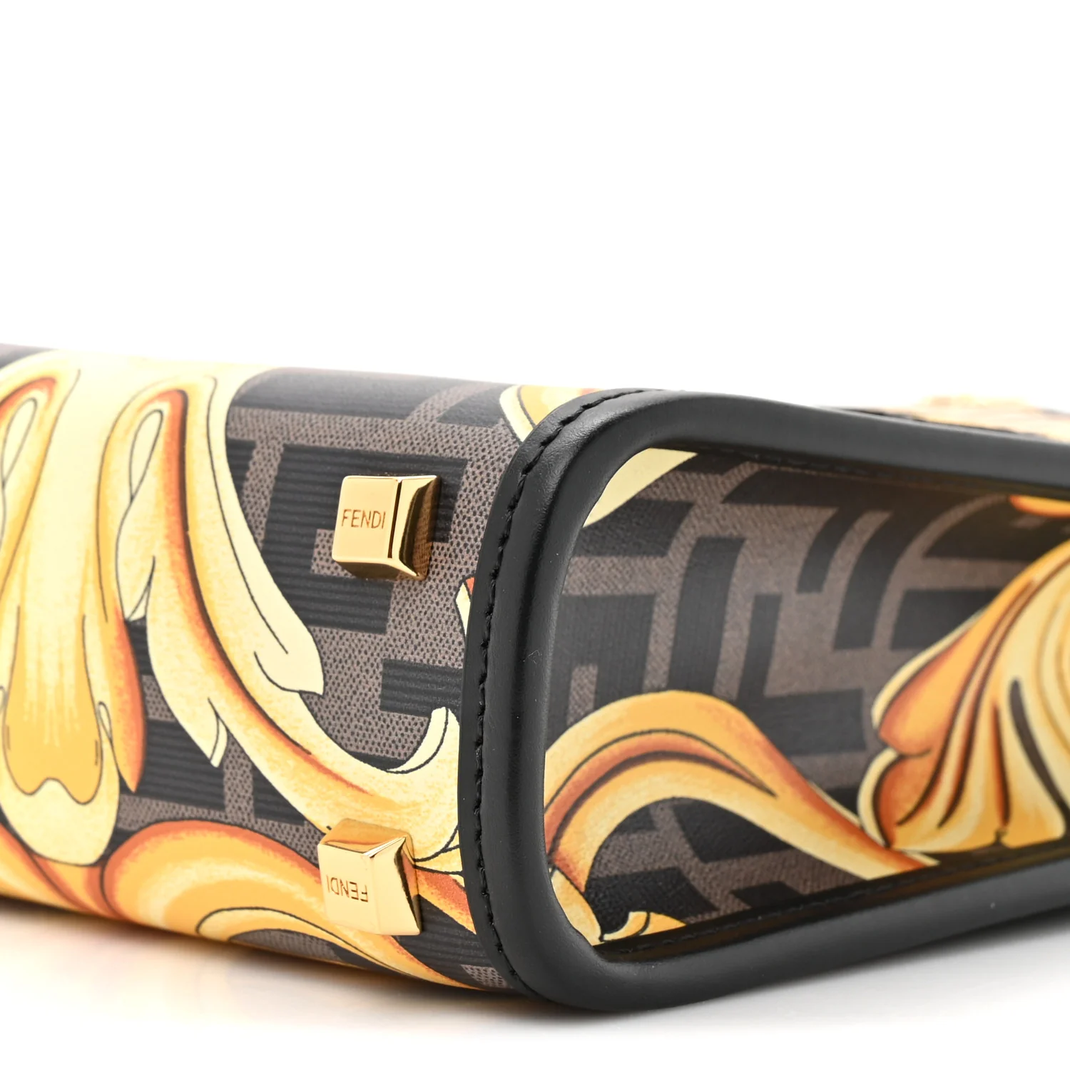 X VERSACE Vitello King Catalan Mirror Plexiglass Fendace FF Baroque Logo Mini Fendi Sunshine Shopper Tote Black Gold - Top Club