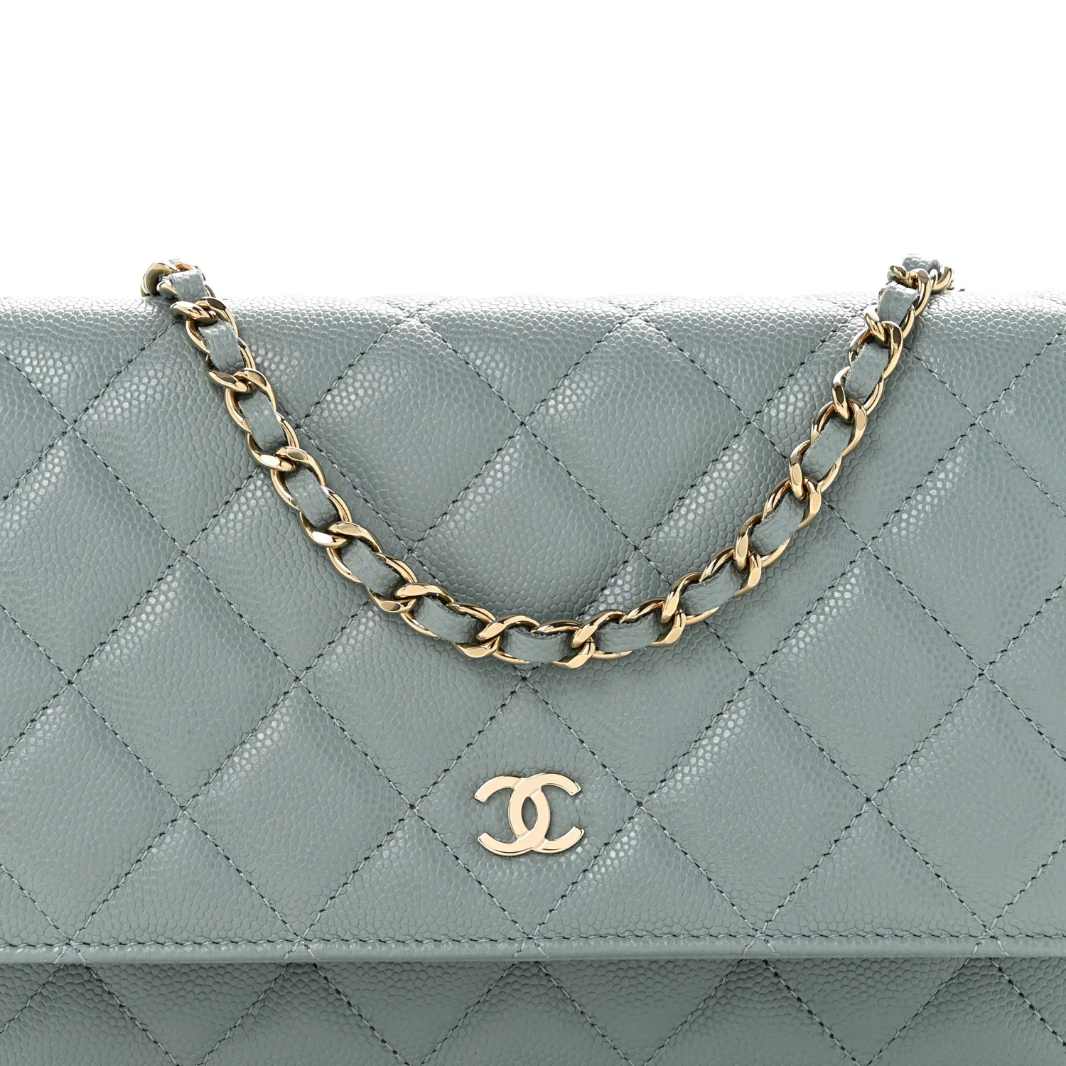 Caviar Quilted Wallet on Chain WOC Light Blue - Top Club