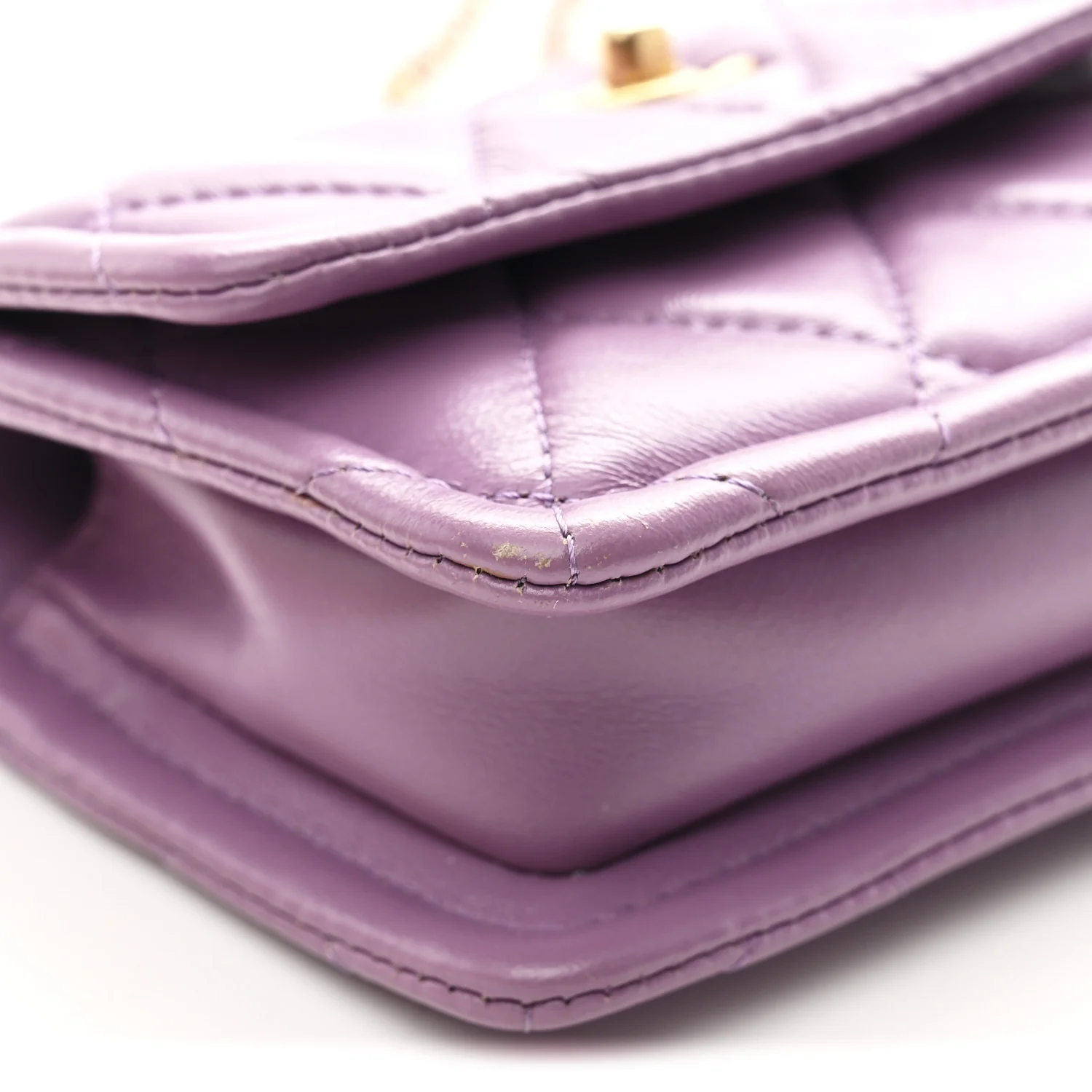 Shiny Lambskin Quilted Extra Mini Flap Purple - Top Club