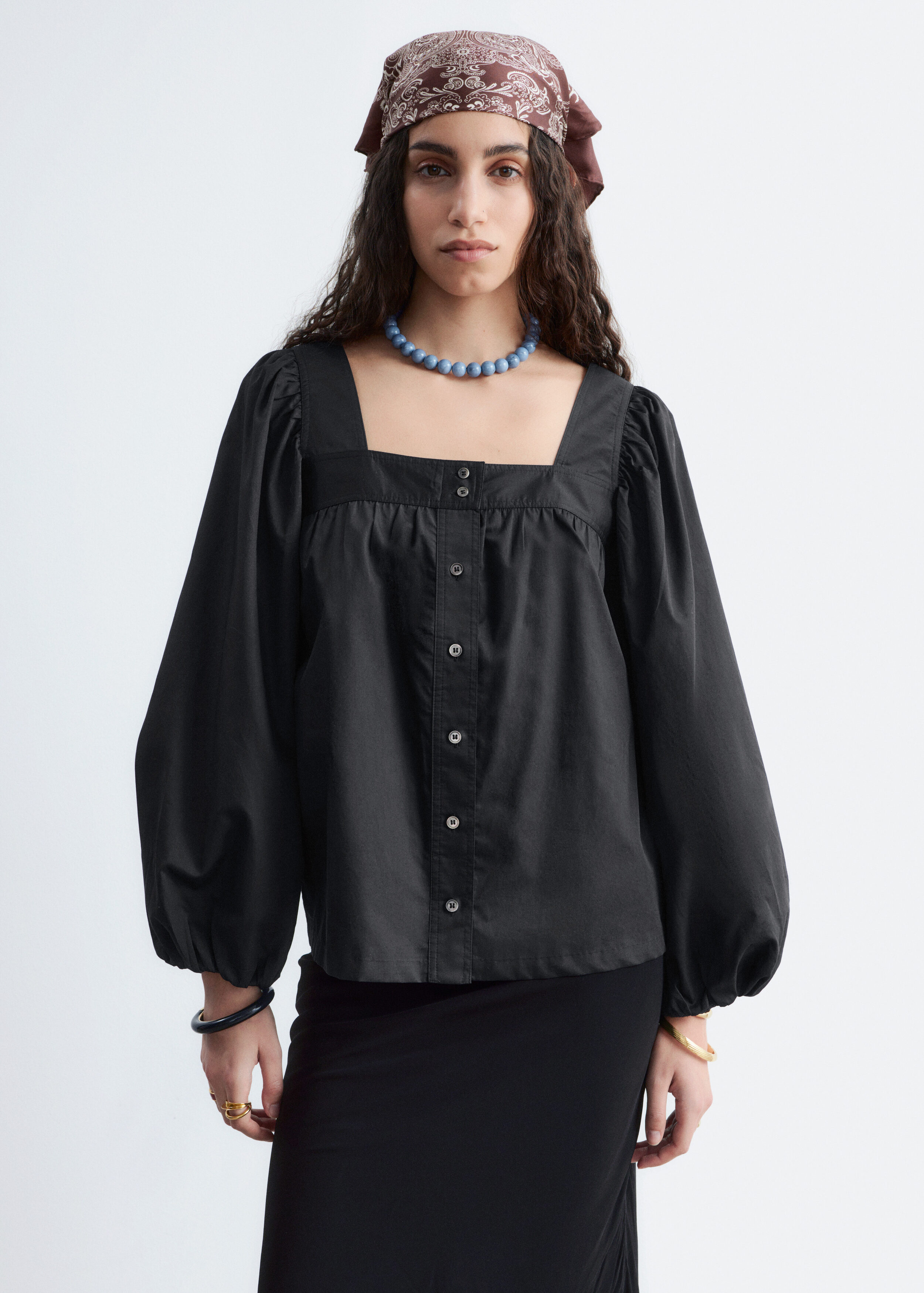 & Other Stories COTTON SQUARE-NECK BLOUSE