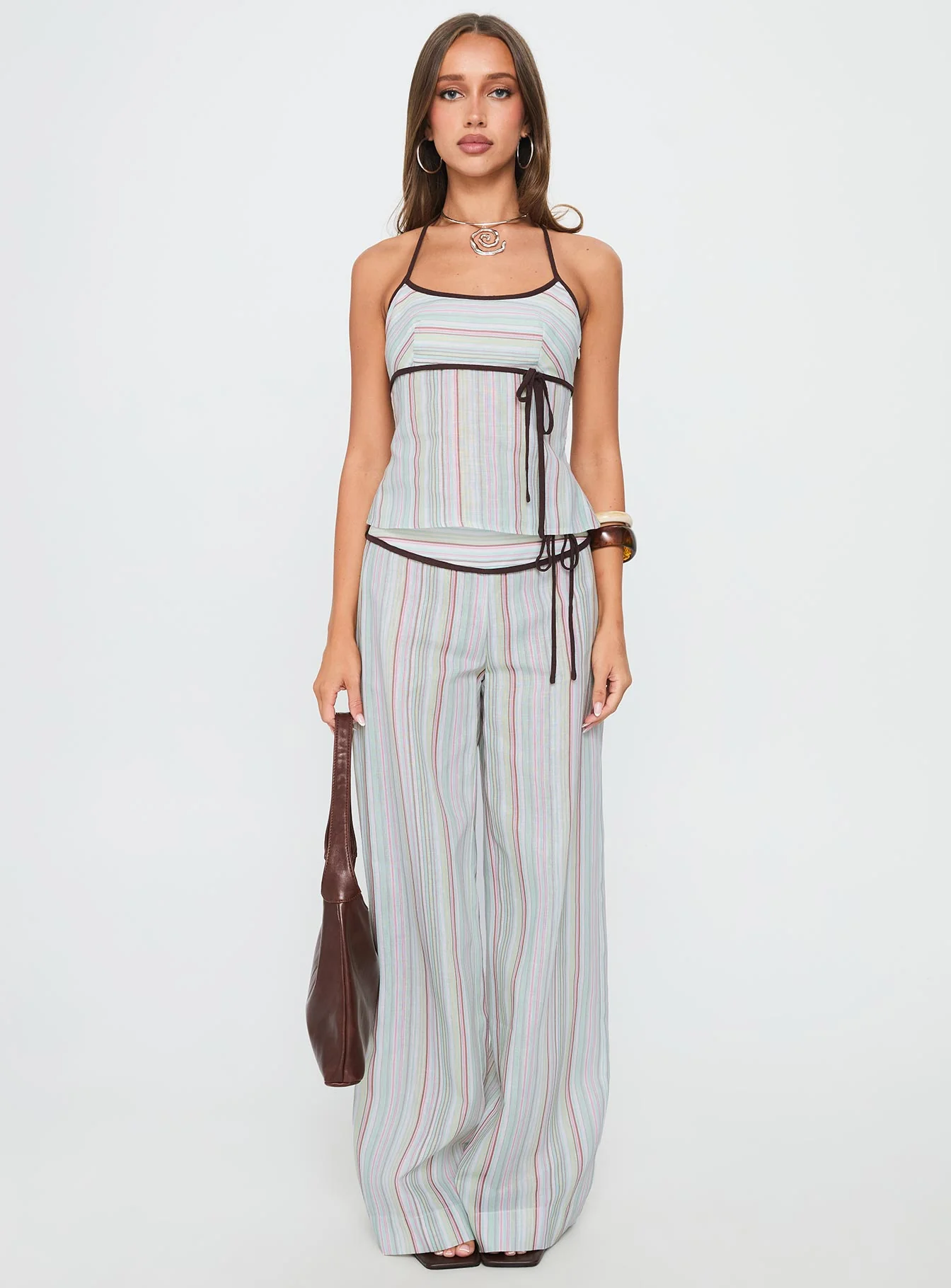 Taylar Tie Bust Top Green Stripe