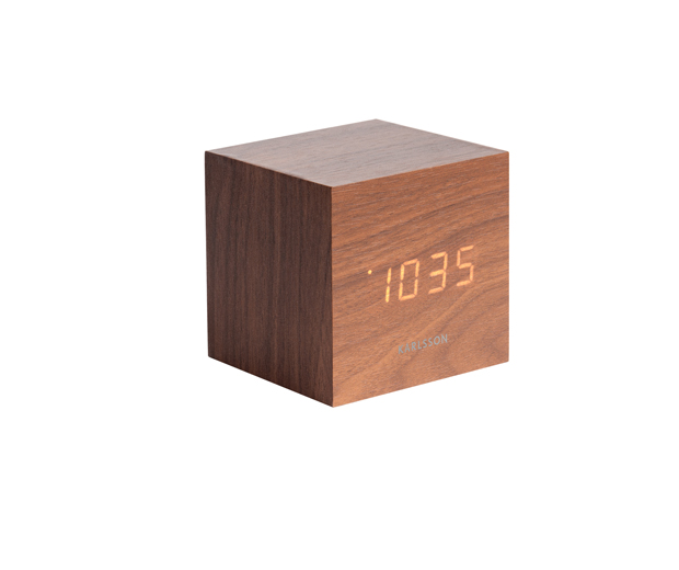 Alarm clock Mini Cube dark wood veneer, white LED