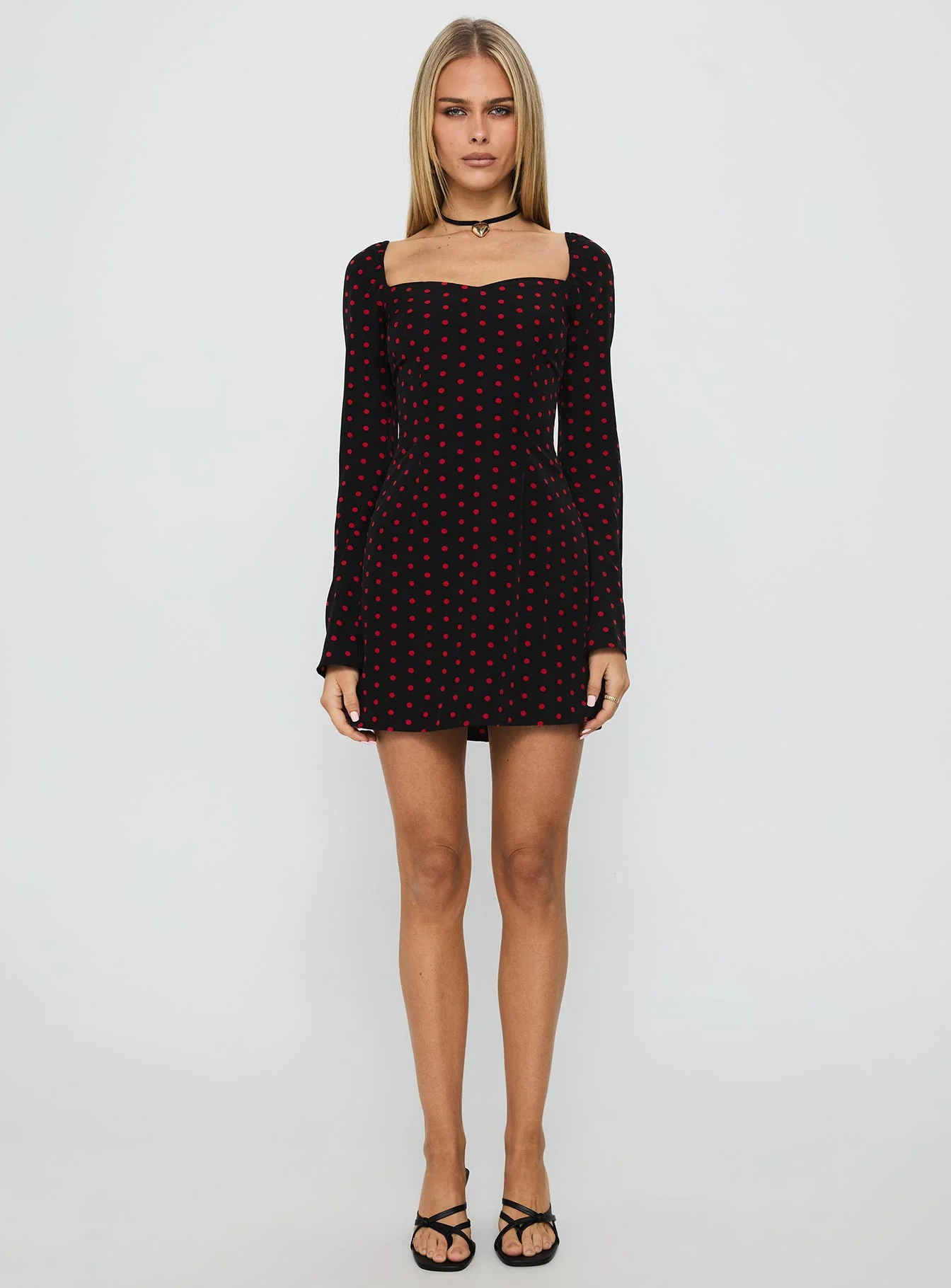 Addisen Long Sleeve Mini Dress Polka Dot