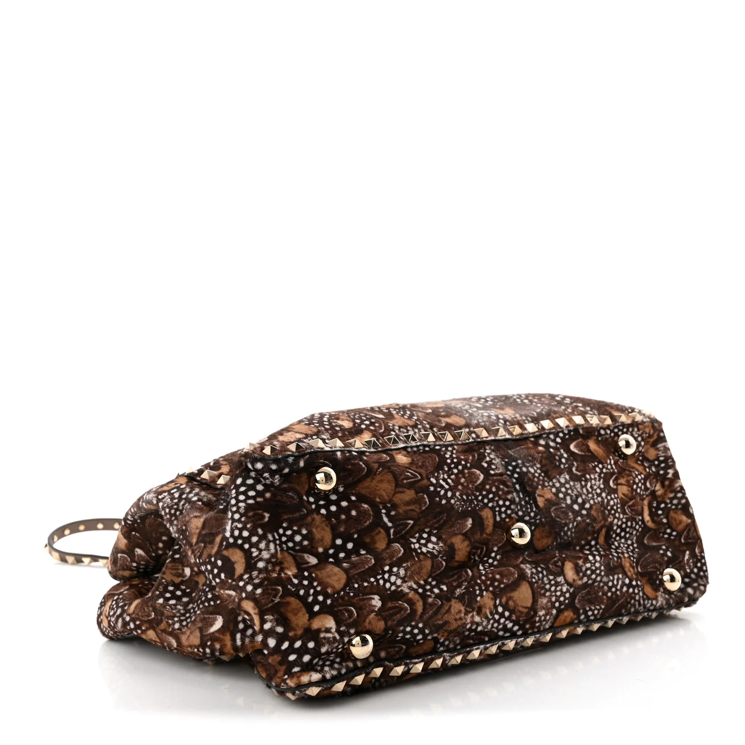 Calf Hair Feather Medium Rockstud Tote Brown - Top Club
