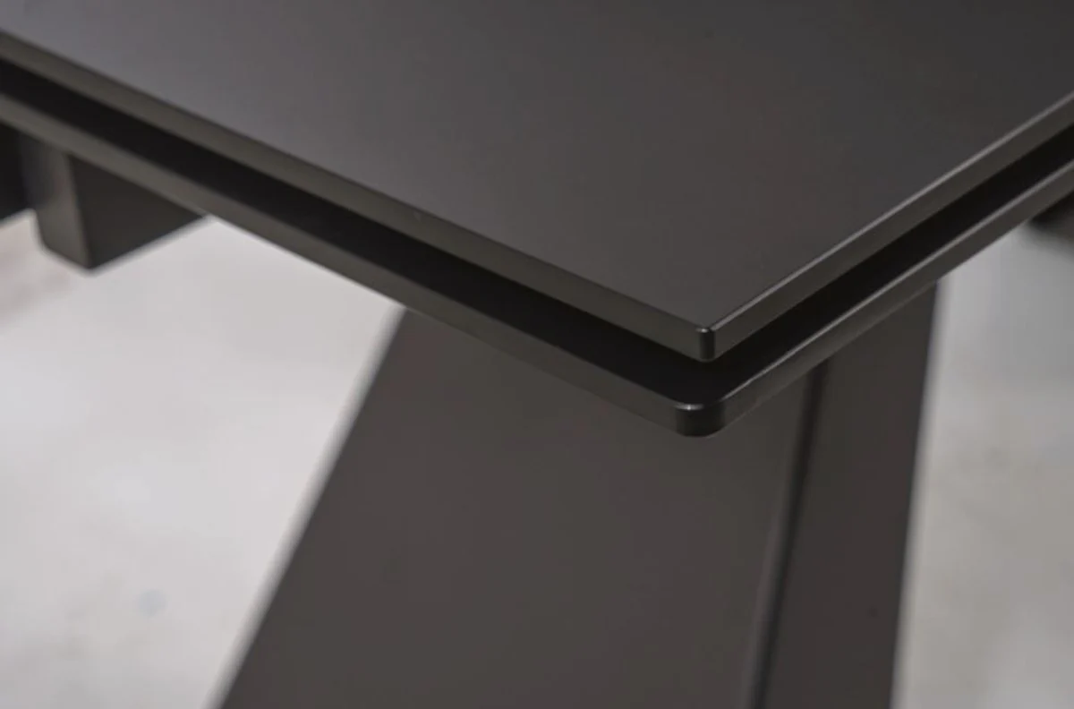 Designer dining table matt black 160-240 x 90 x H. 76 cm - Extendable dining room table with tempered glass top - Designer furniture