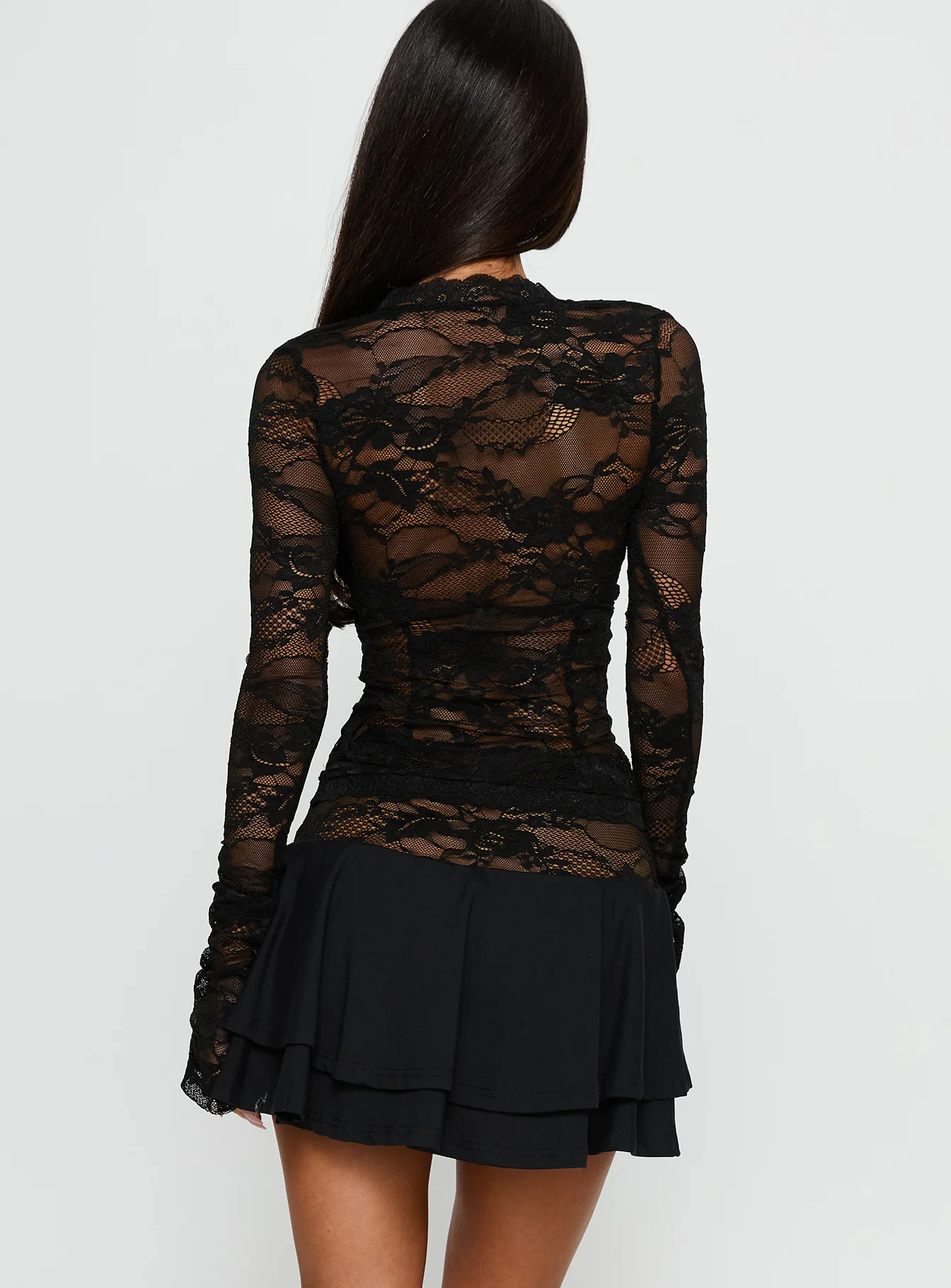 Kecia Long Sleeve Lace Top Black
