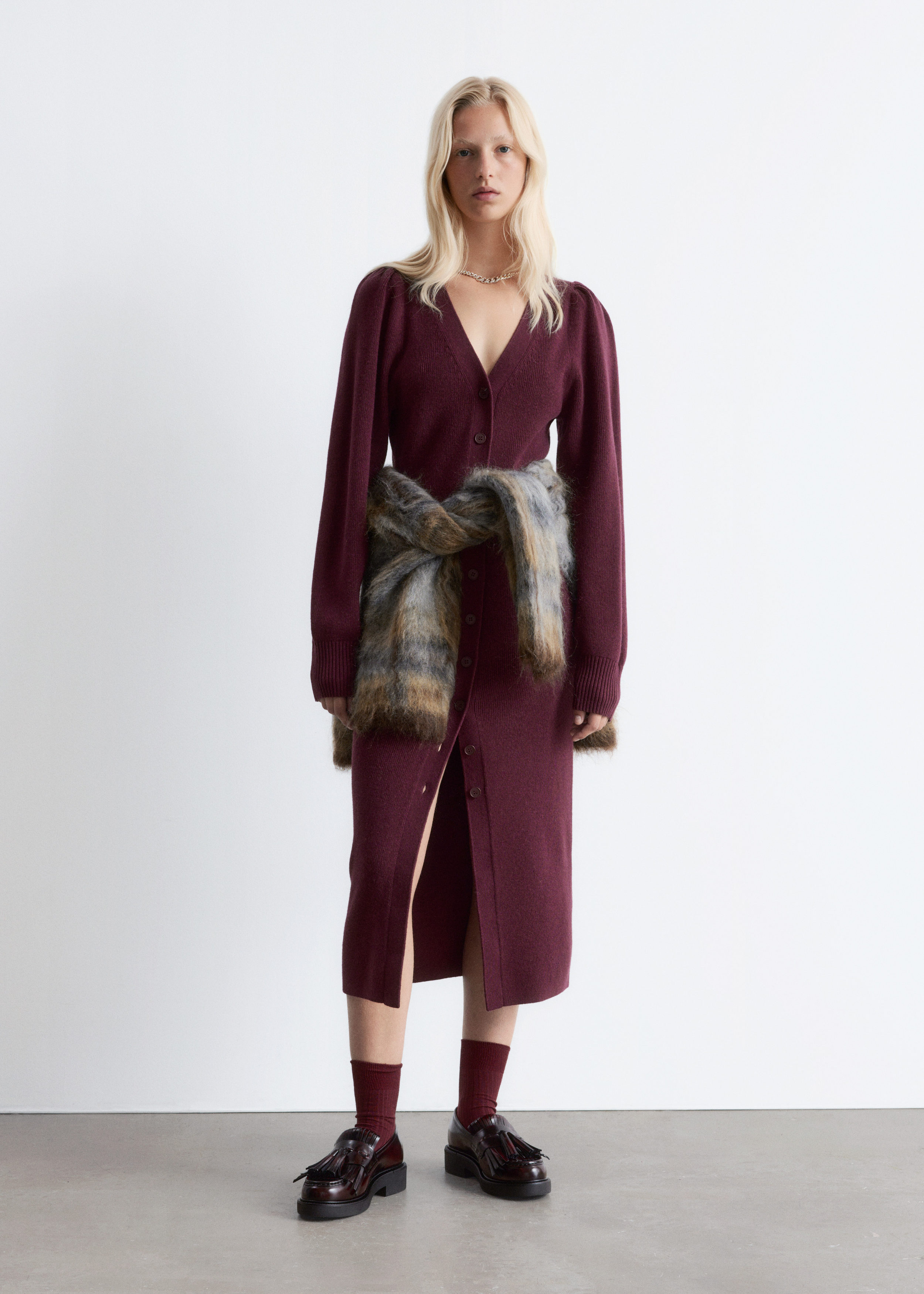 & Other Stories PUFF-SLEEVE WOOL MAXI DRESS