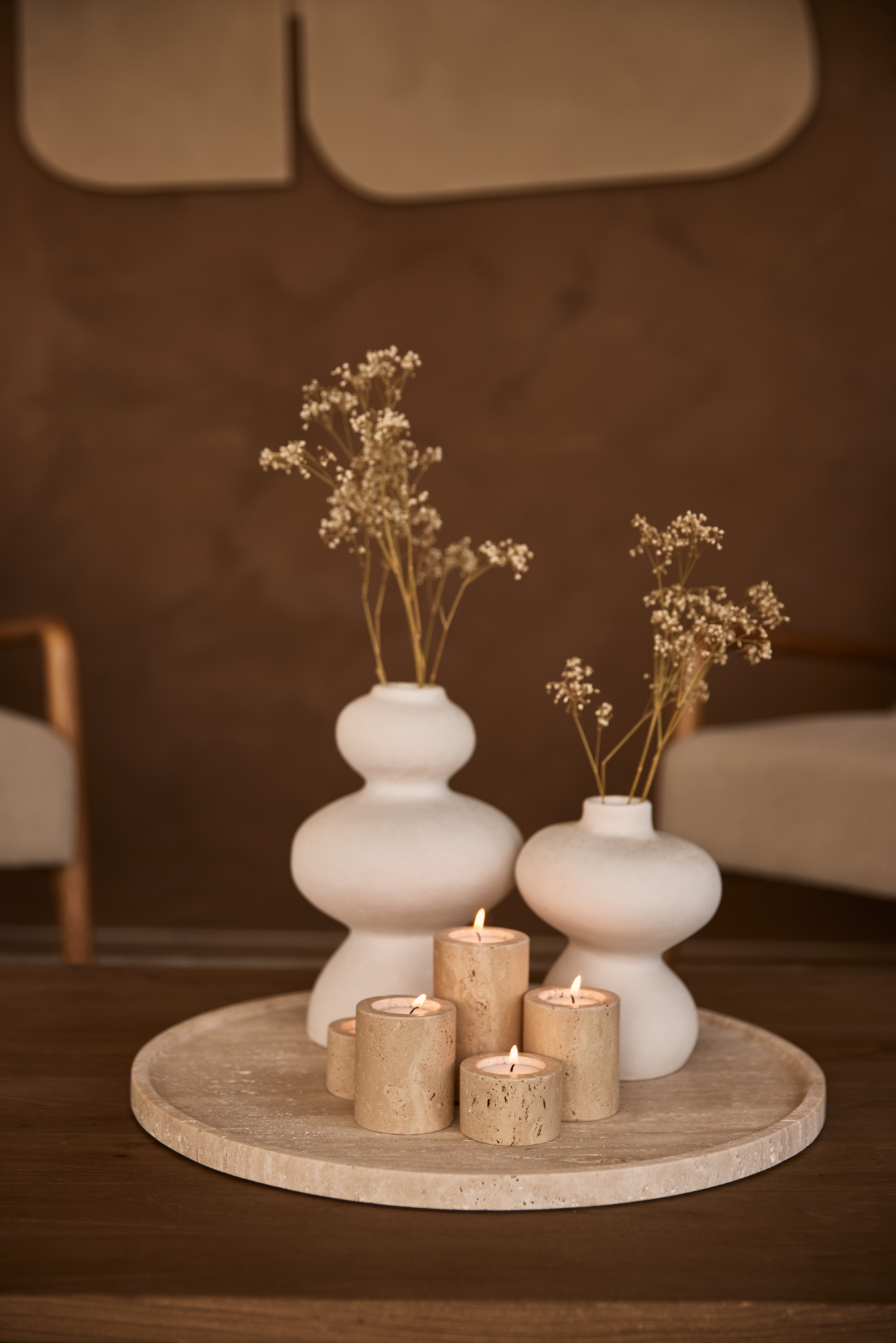 Waxinelichthouder cilinder Travertine L 6x10cm