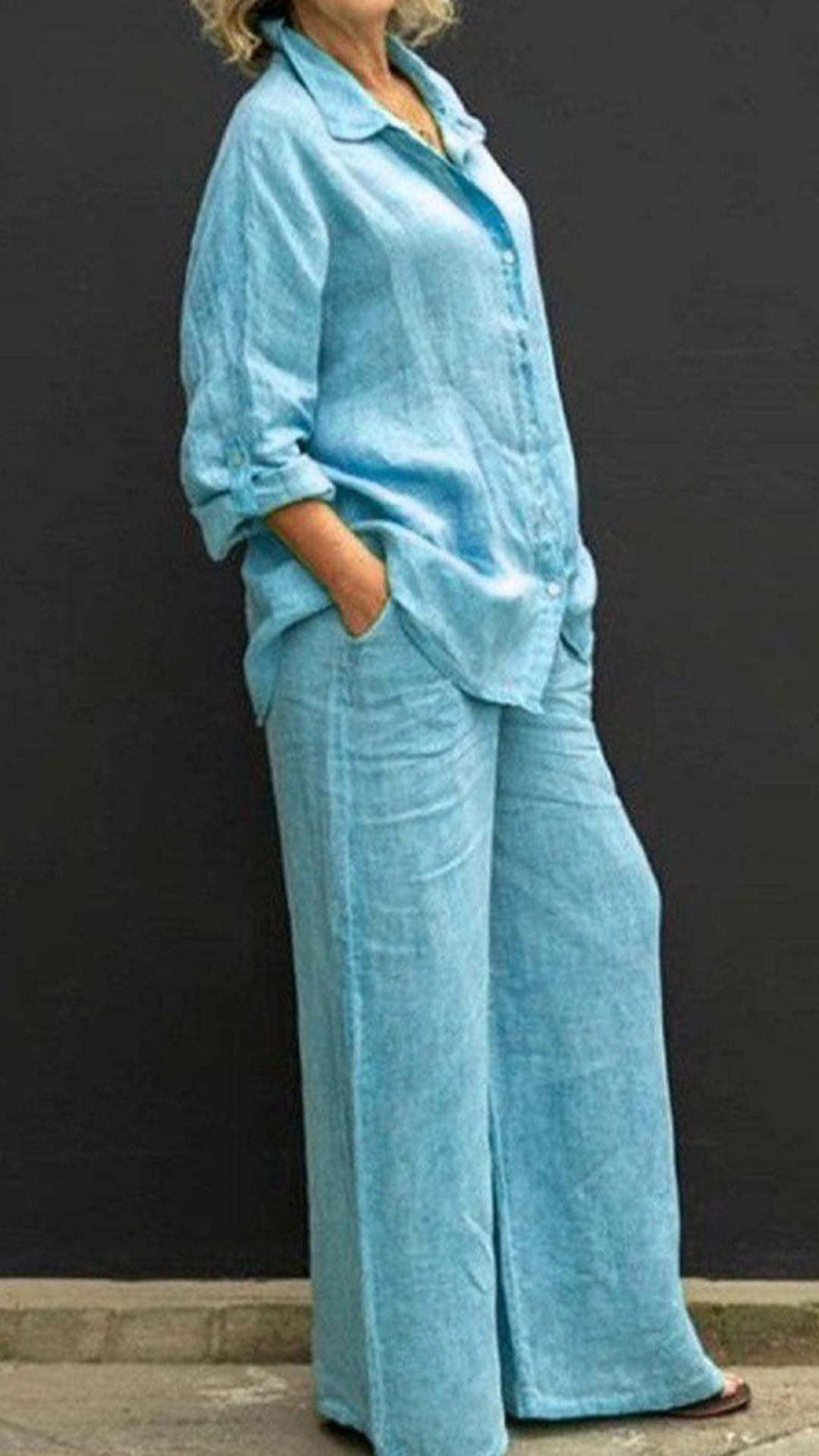 Women's Linen Lapel Shirt & Wide-Leg Pants Two-Piece Set - Nordfashionstorm - Women's Clothing, Fashion for You - Nordfashionstorm.com