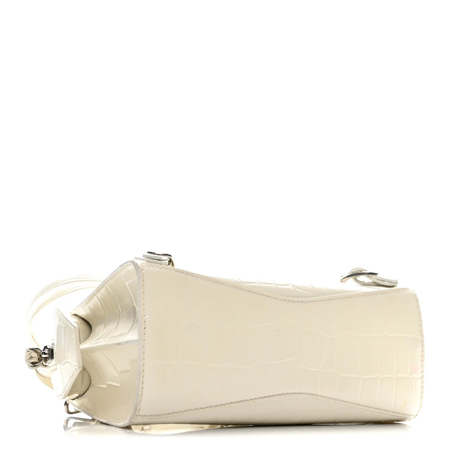 Semi Shiny Calfskin Crocodile Embossed Neo Classic Silver Hardware Mini City White - Top Club