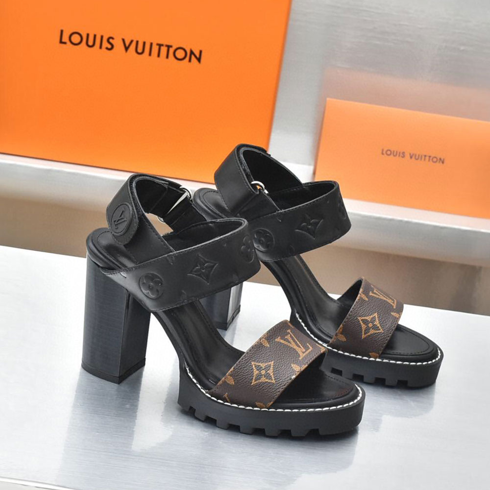 Louis Vuitton LV Leather Chunky Heel Velcro Slide Sandal (Replica) - Sneaker Replica Workshop
