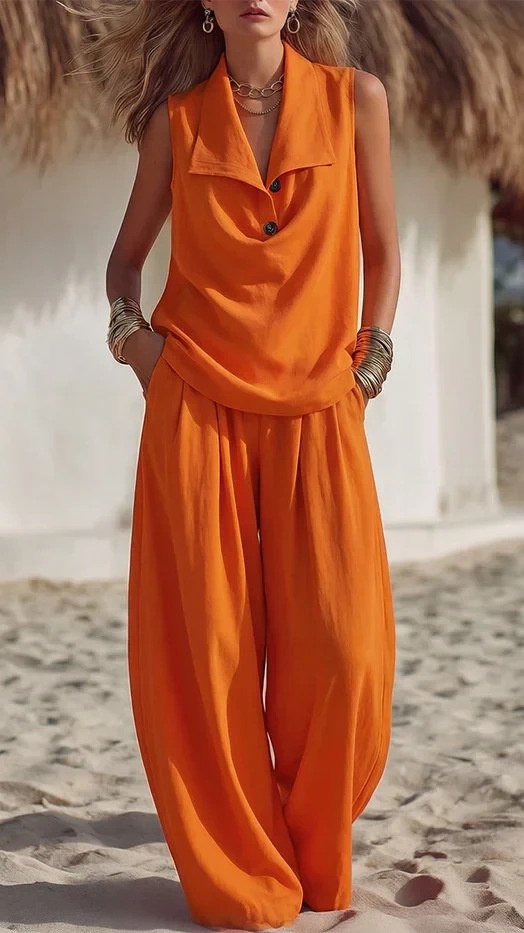Women's Elegant & Flowy Lapel Two-Piece Set - Nordfashionstorm - Women's Clothing, Fashion for You - Nordfashionstorm.com