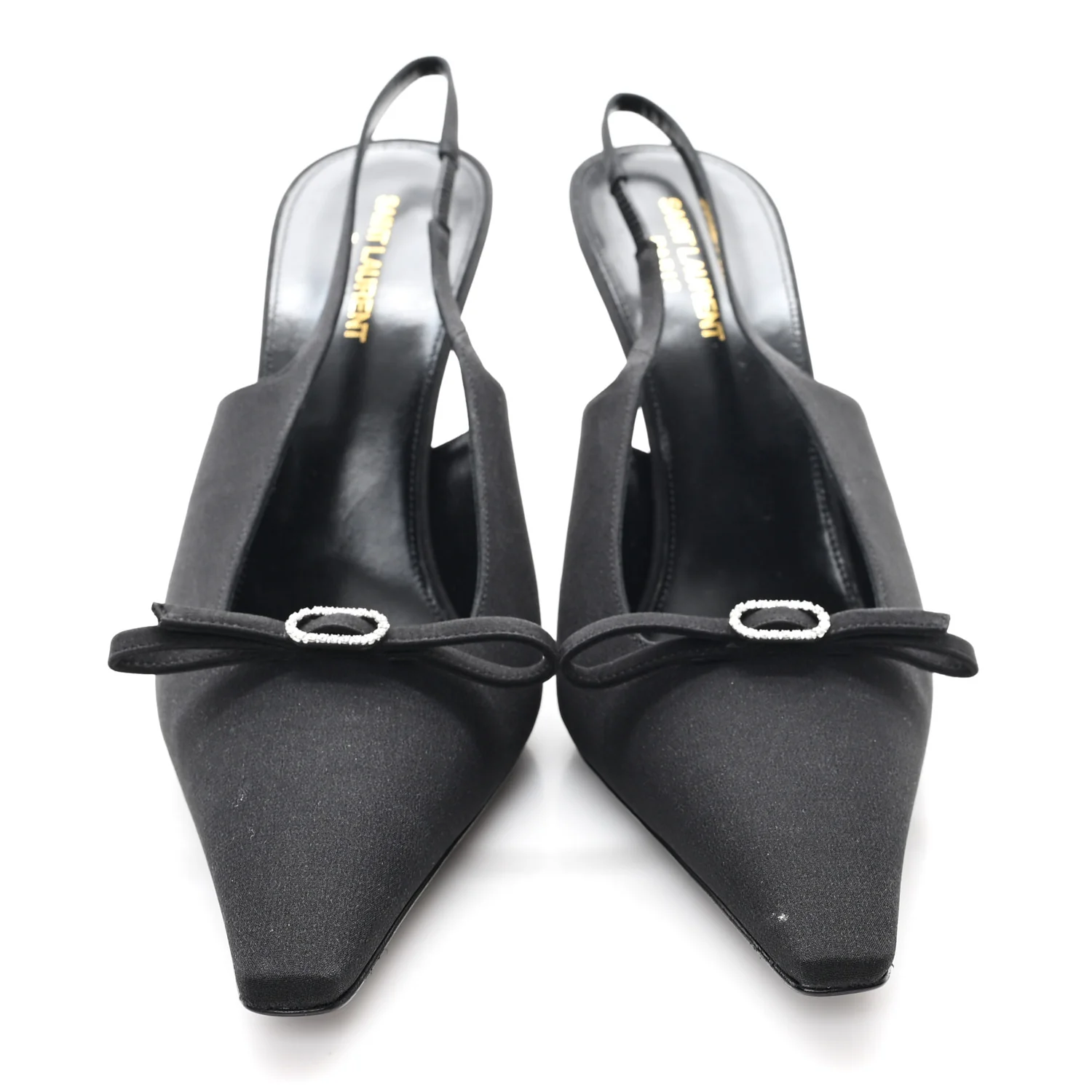 Crepe De Chine Crystal Bow Slingback Pumps 41.5 Black