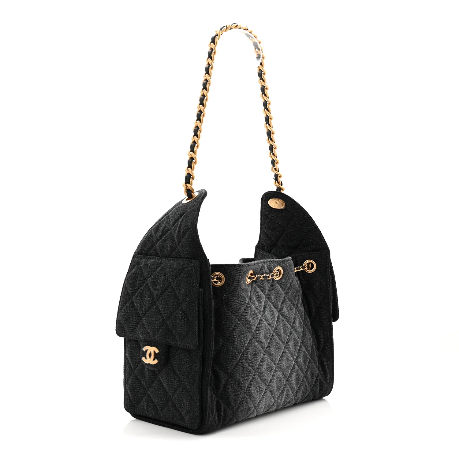 Washed Denim Quilted Small Chanel 25 Handbag Black - Top Club