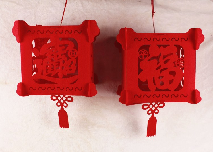 Wholesale Chinese New Year 3D Puzzle Lantern Red Flower Felt Art Craft for Wall Decor Lucky Decoration(10 pcs)