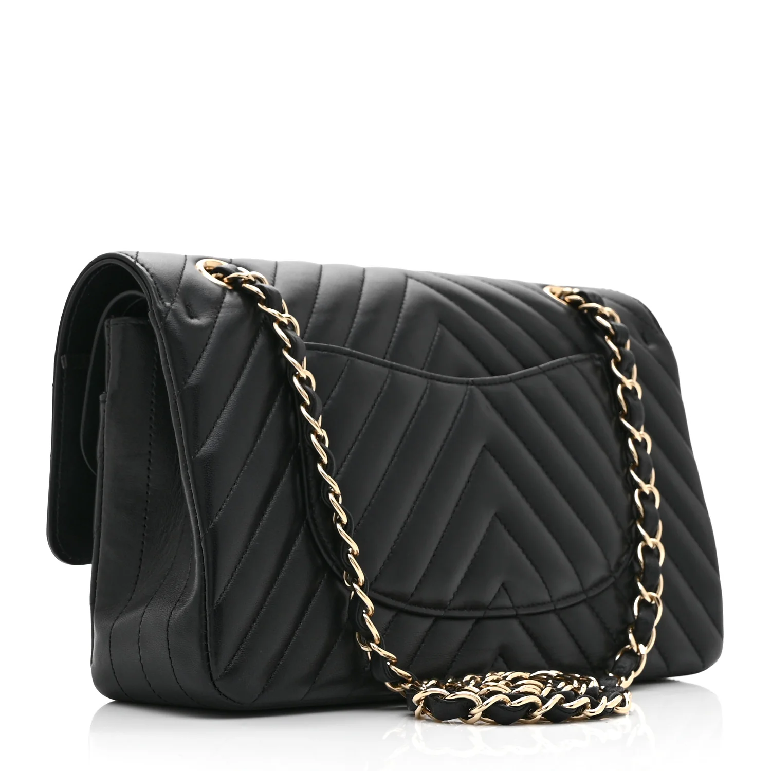 Lambskin Chevron Quilted Medium Double Flap Black - Top Club