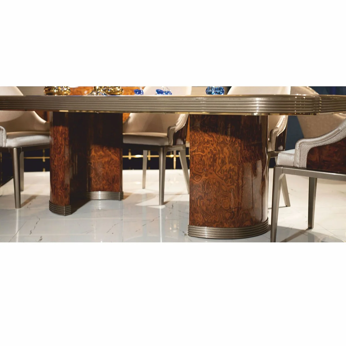 Luxury dining table brown / gold / gray 240 cm - dining room furniture