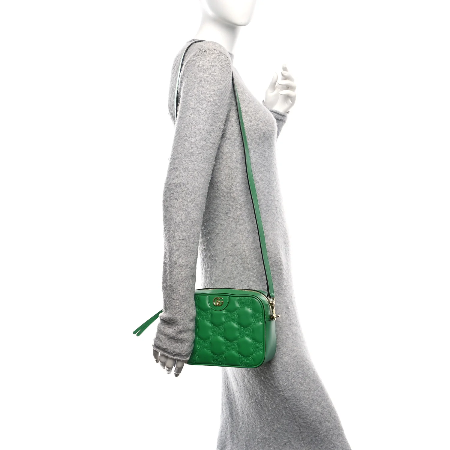 Calfskin GG Matelasse Shoulder Bag Spring Green Natural