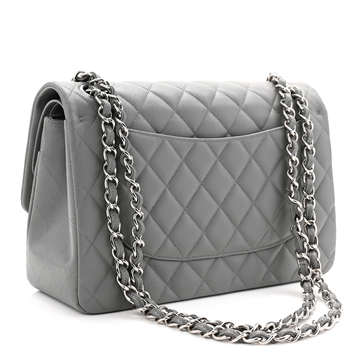 Caviar Quilted Jumbo Double Flap Grey - Top Club