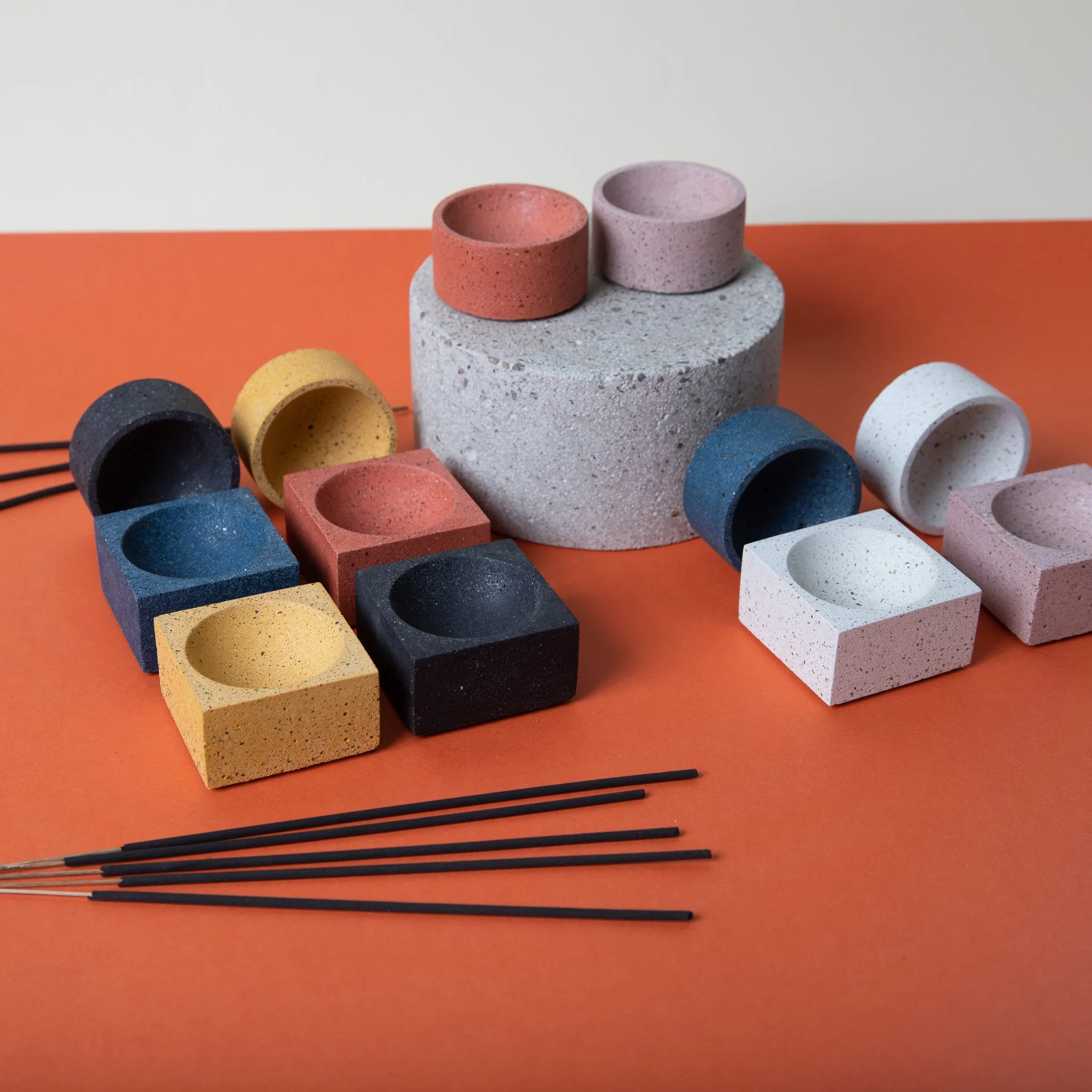 Round Incense Holder | Cobalt Terrazzo