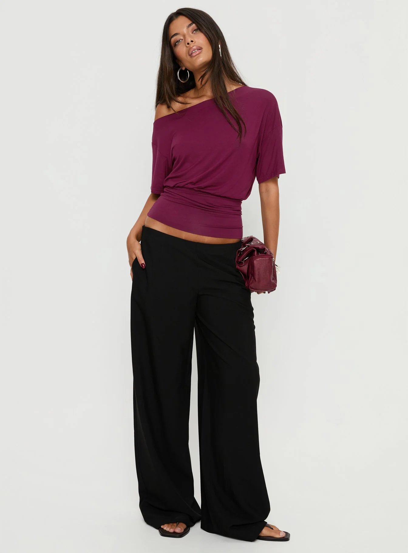 Ashlinn Off Shoulder Drapey Top Cherry Lacquer