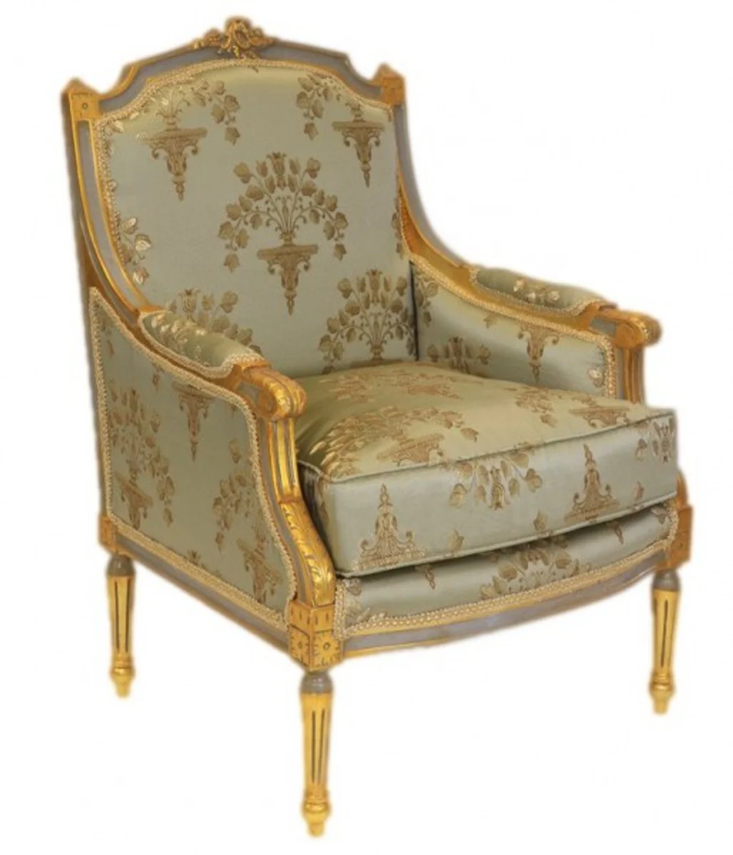 Baroque Lounge Throne Chair Empire Jade Green Pattern / Gold - Ear Armchair - Wing Chair Tron Chair