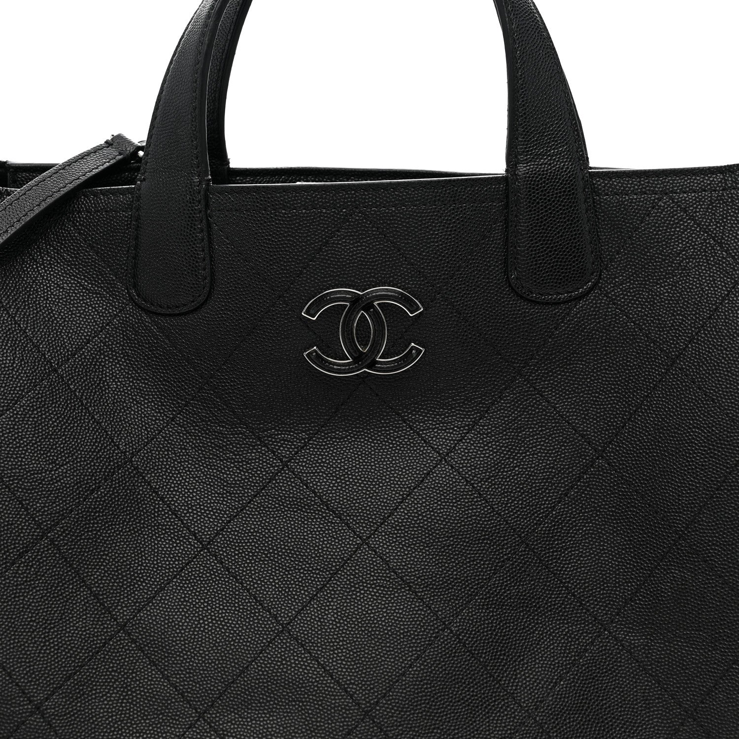 Caviar Stitched Large Lady Coco Shopping Tote Black - Top Club