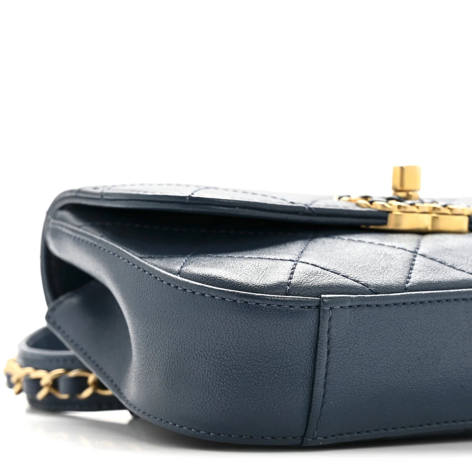 Lambskin Quilted Chain Infinity Waist Belt Bag Blue - Top Club