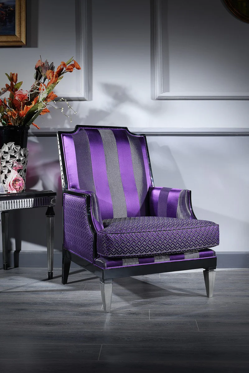 Luxury Baroque Living Room Set Purple / Black / Silver - 2 Sofas & 2 Armchairs & 1 Coffee Table & 2 Side Tables - Baroque Furniture