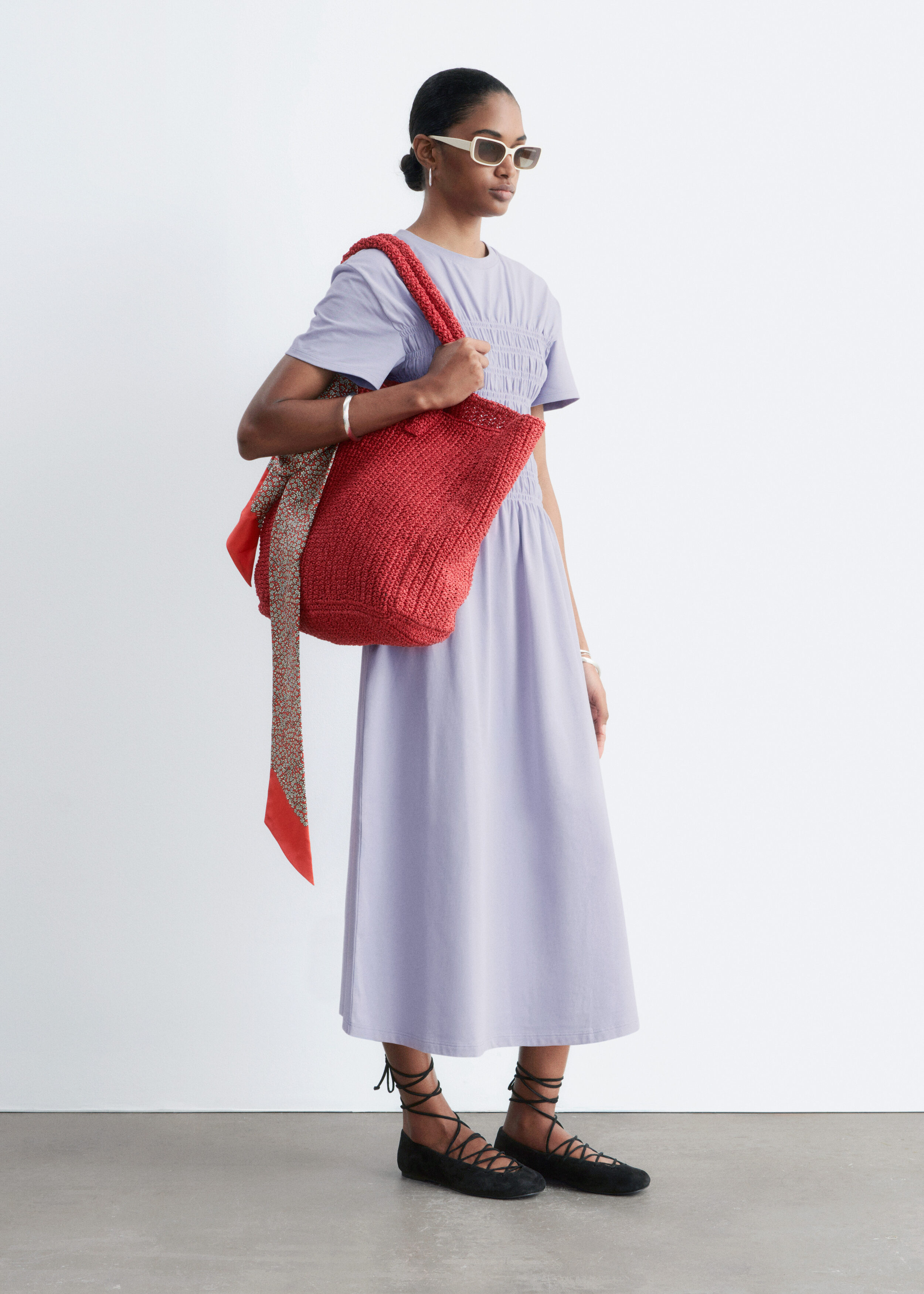 & Other Stories SMOCKED MIDI DRESS