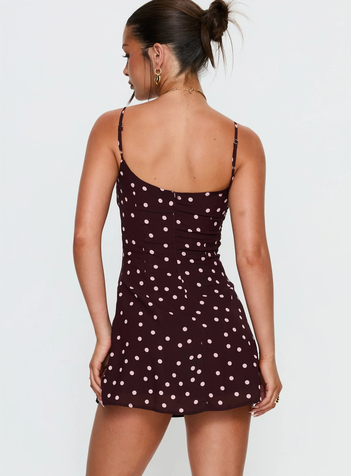 Powell Mini Dress Burgundy / Pink Polka Dot