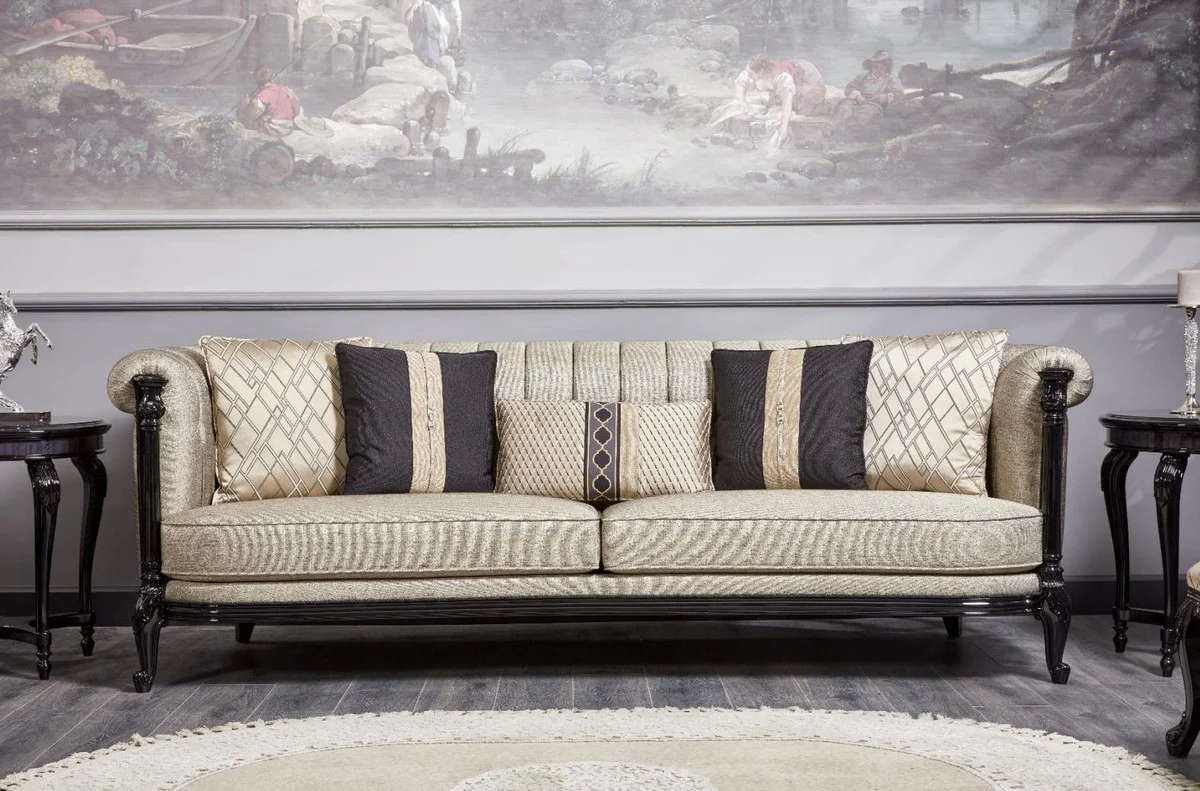 Luxury Baroque Sofa Gold / Black - Magnificent Living Room Sofa - Baroque Style Living Room Furniture - Luxury Furniture in Baroque Style - Baroque Furnishings - Noble & Magnificent