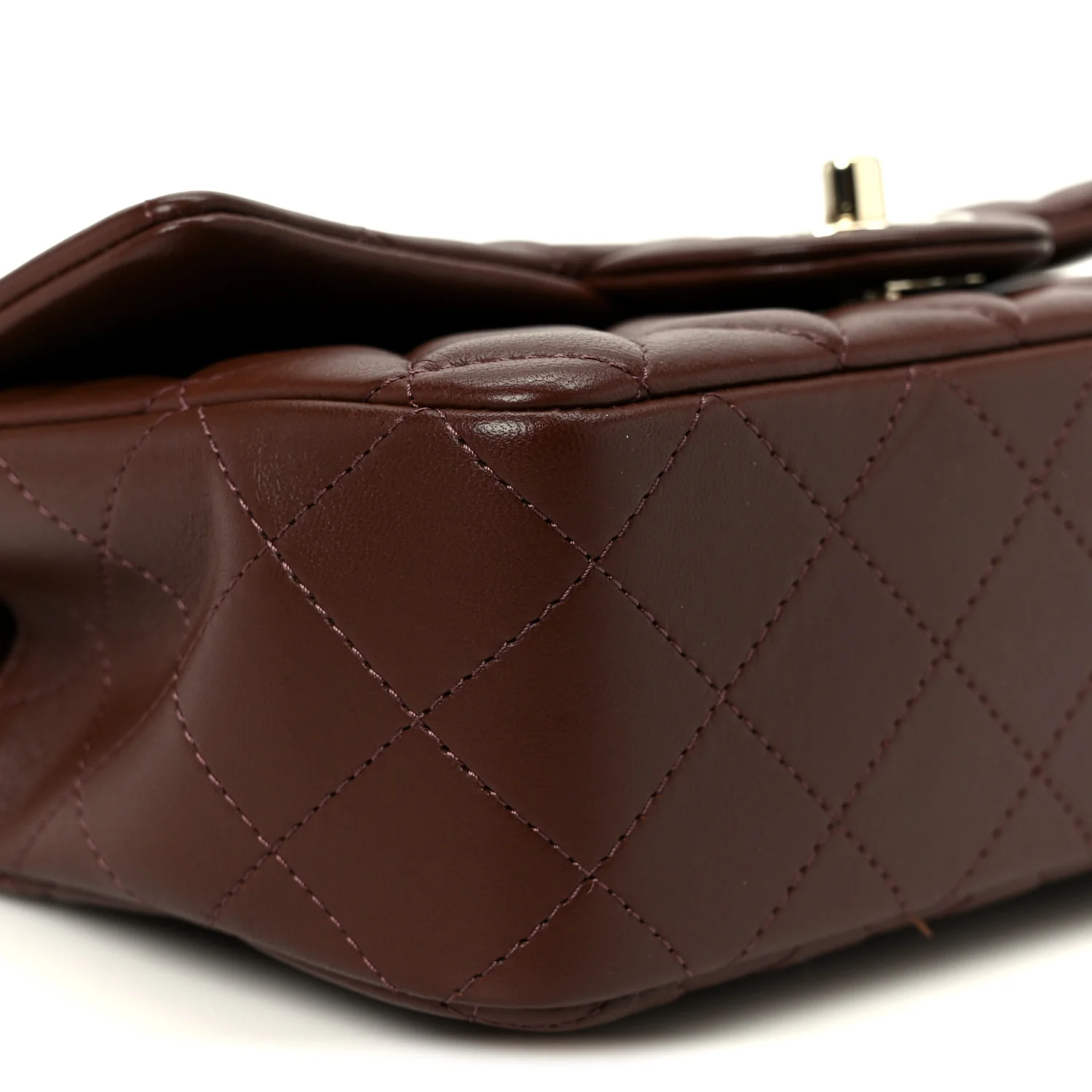 Lambskin Quilted Mini Top Handle Rectangular Flap Dark Brown - Top Club