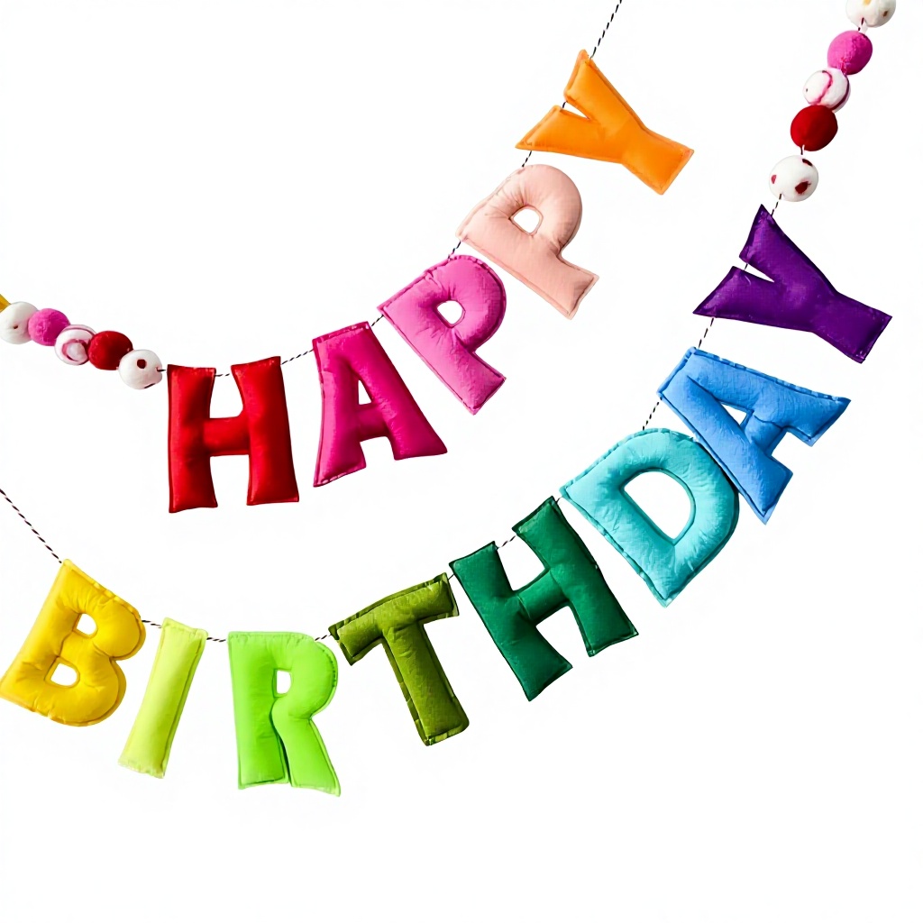 Pre-Strung Reusable Handmade Adjustable Distance Happy Birthday Felt Ball Banner Garland Rainbow Design for Kids Room Holiday