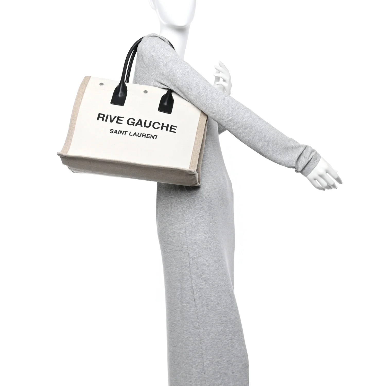 Linen Calfskin Small Rive Gauche Tote Greggio Natural