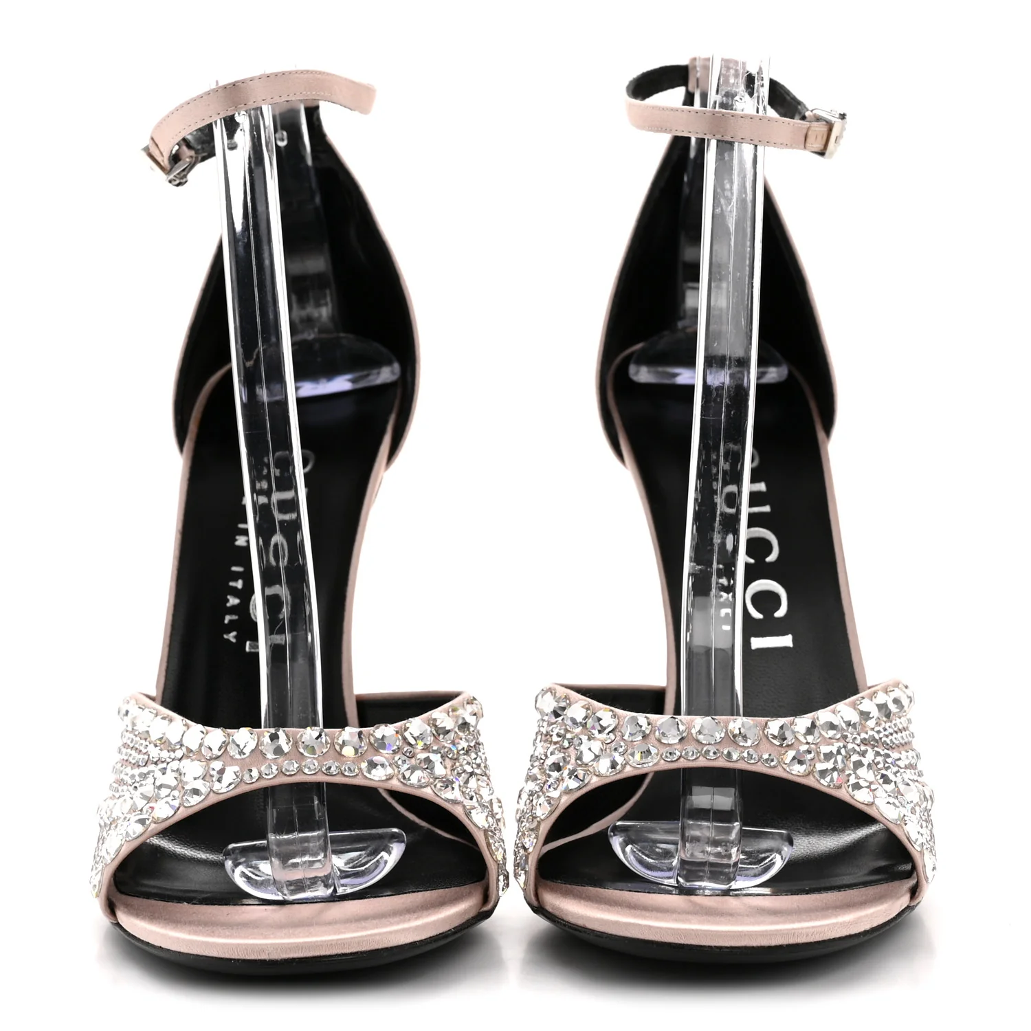 Satin Crystal Ankle Strap Sandal Pumps 39 Skin Rose - Top Club
