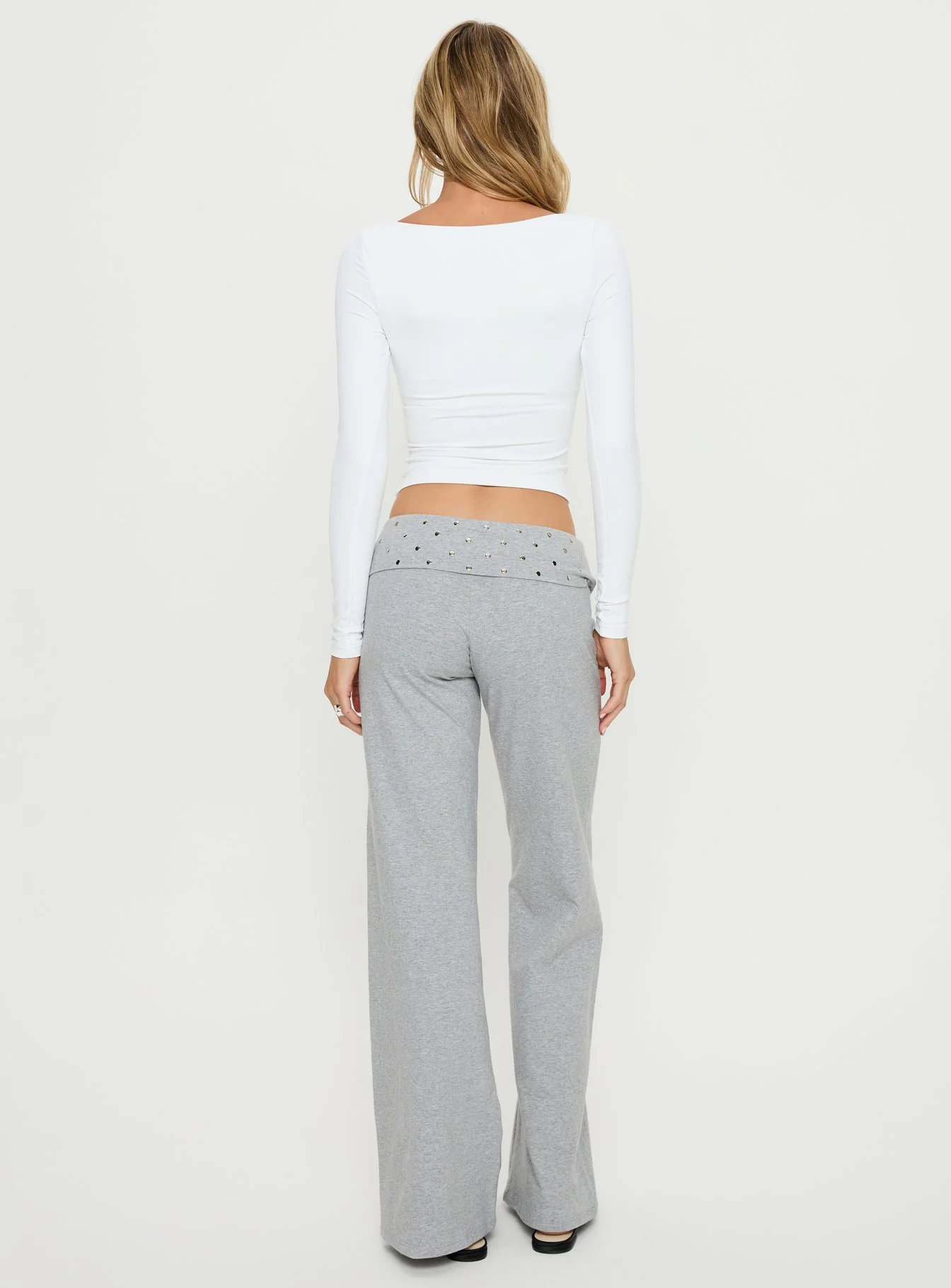 Nevivi Foldover Studded Pants Grey Marle