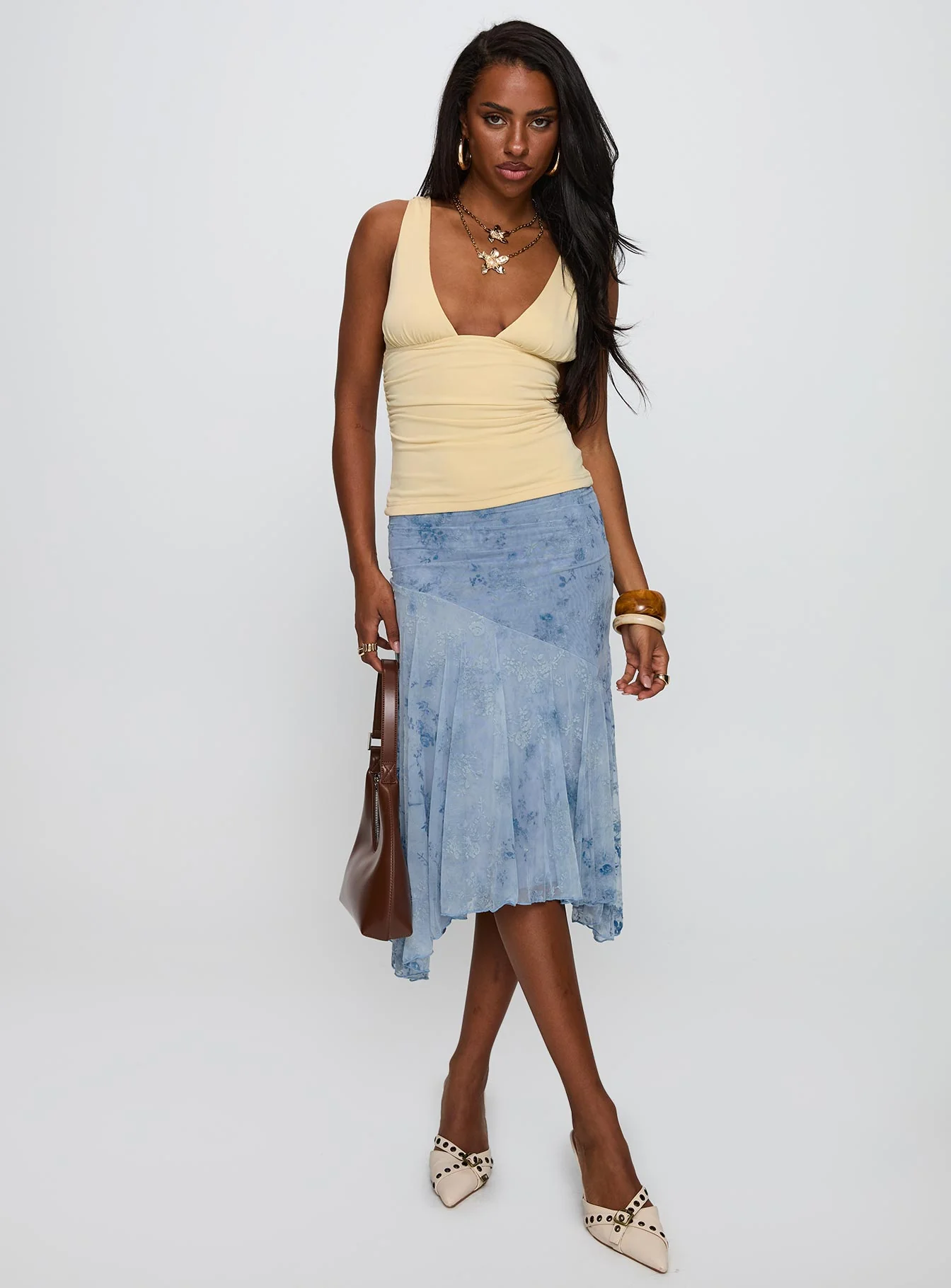 Summer Rain Asymmetrical Midi Skirt Blue