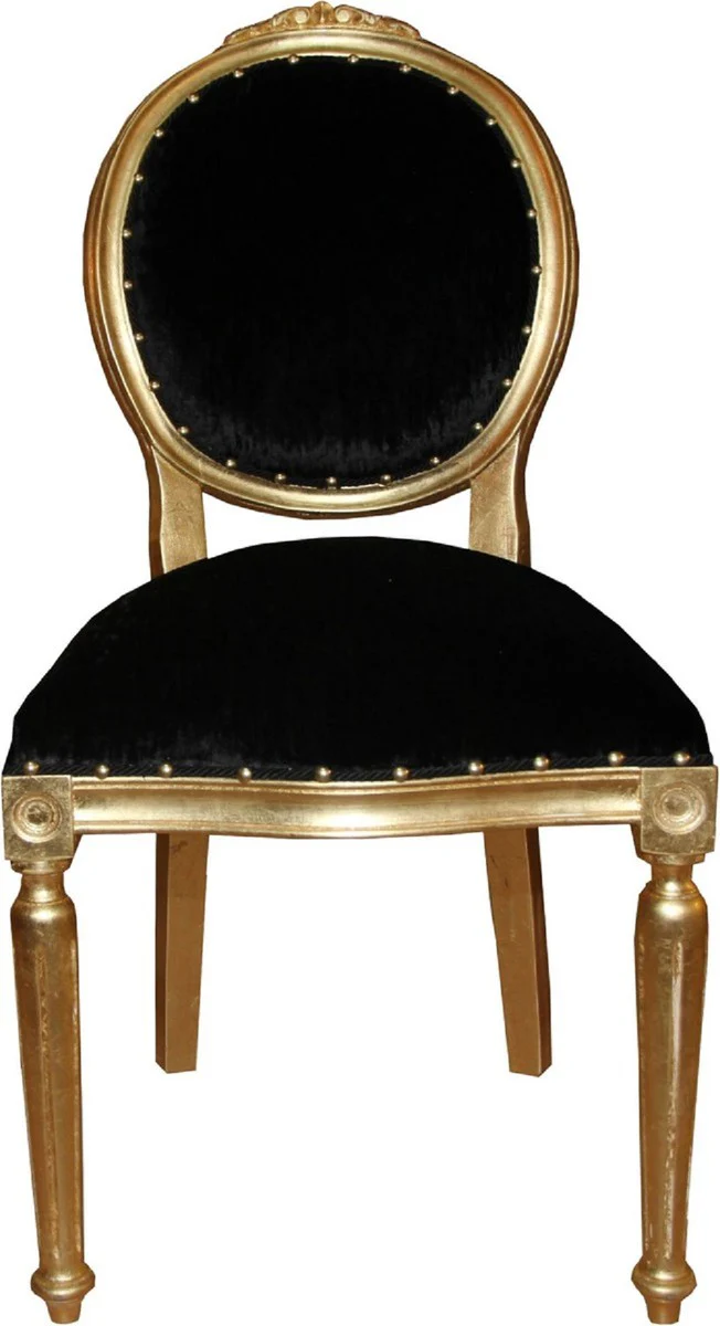 Luxury Baroque dining room set medallion black / gold 50 x 52 x H. 99 cm - 6 handmade dining chairs - Baroque dining room furniture