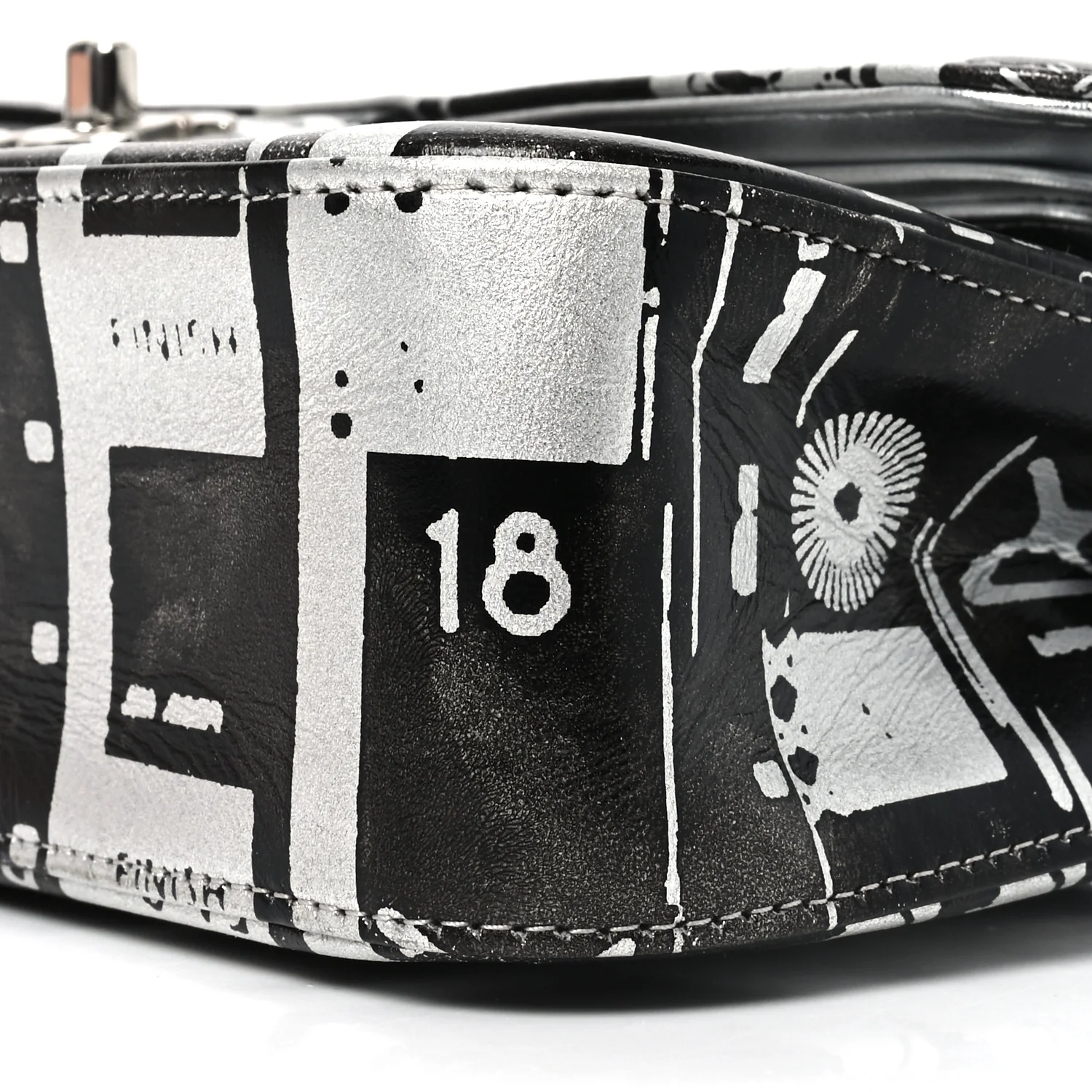 Lambskin Graffiti Printed Medium Double Flap Black Silver - Top Club