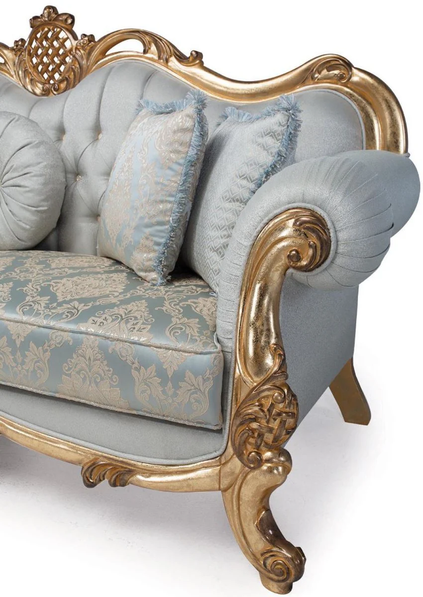 Luxury baroque living room set light blue / turquoise / gold - 2 sofas & 2 armchairs & 1 coffee table - living room furniture in baroque style - noble & magnificent