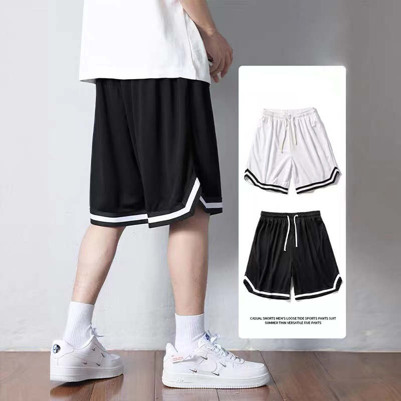 Men's basketball shorts, loose fit, summer trendy brand, quick-dry, American style, men's ice silk casual pants, knee-length shorts
